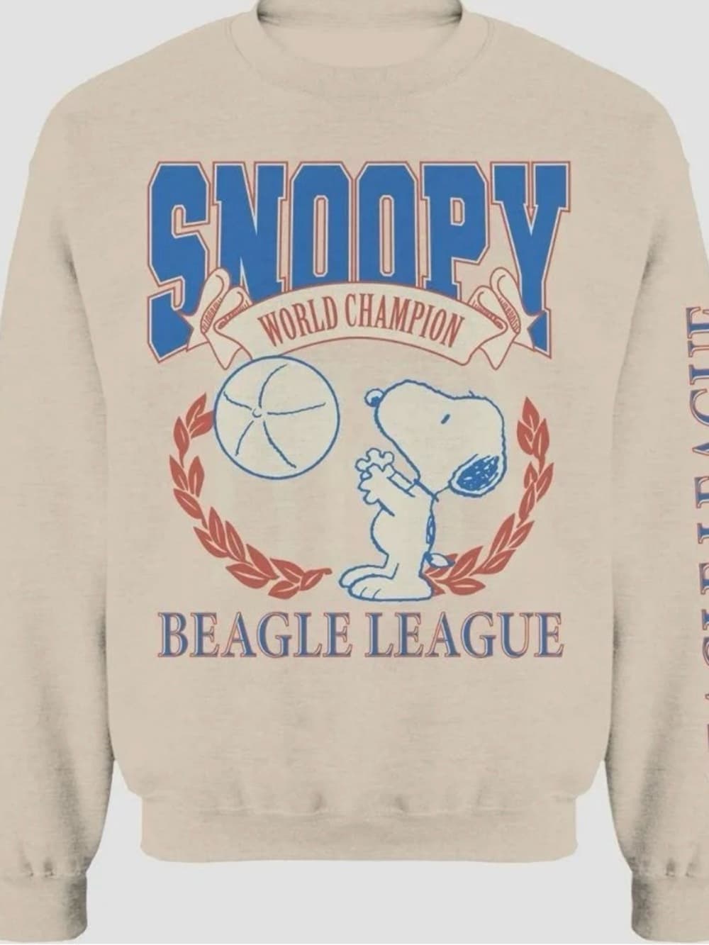 Peanuts Snoopy Beagle League Cream Sweatshirt with Blue and Red Graphics - Thumbnail 5