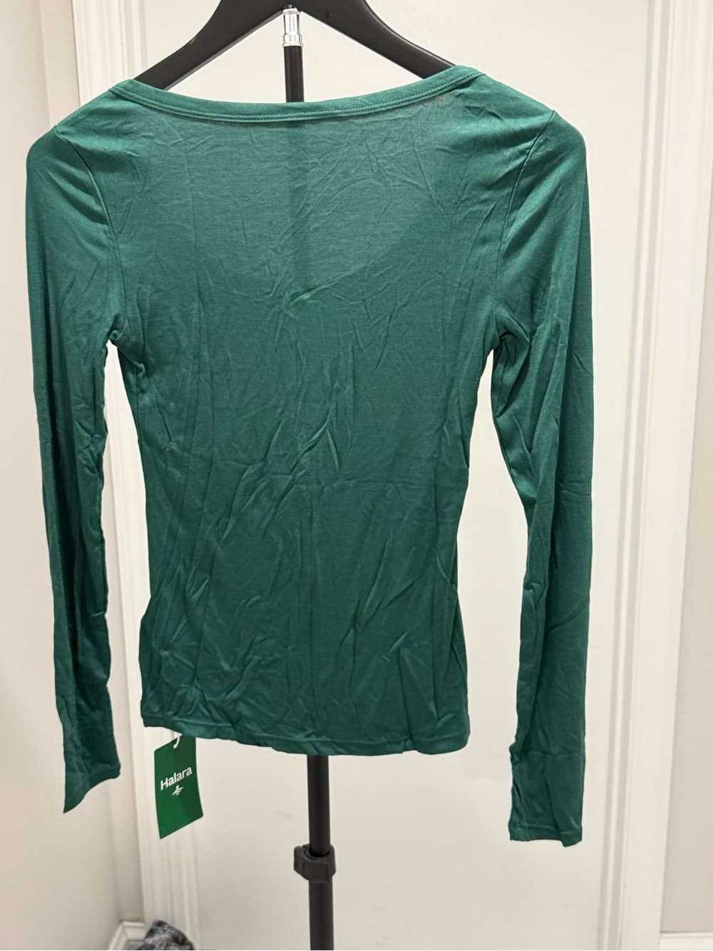 Halara Ribbed Henley Neck Long Sleeve Slim Casual T-Shirt - Thumbnail 3