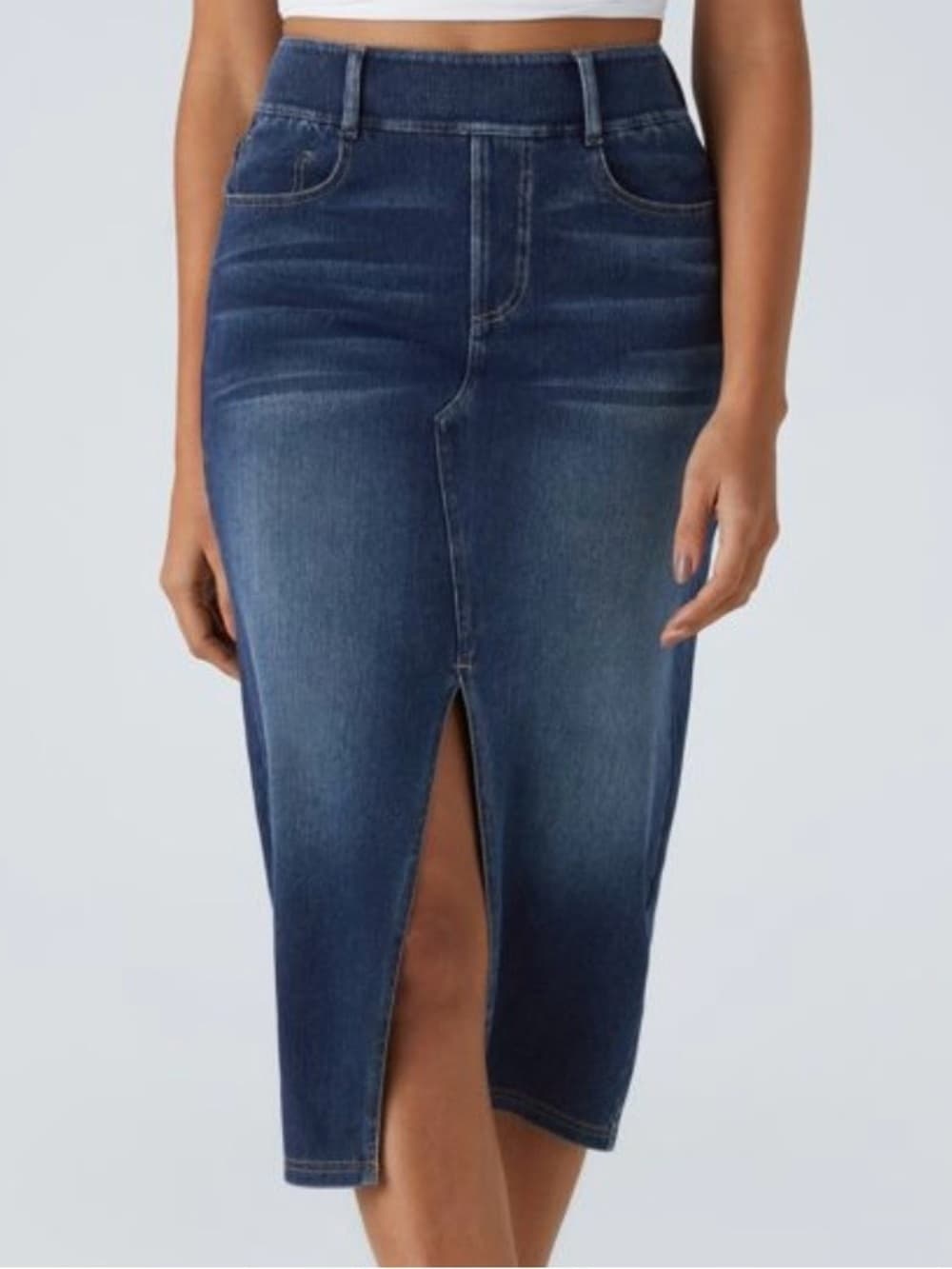 Halara Flex™ High Waisted Pockets Bodycon Washed Denim Casual Midi