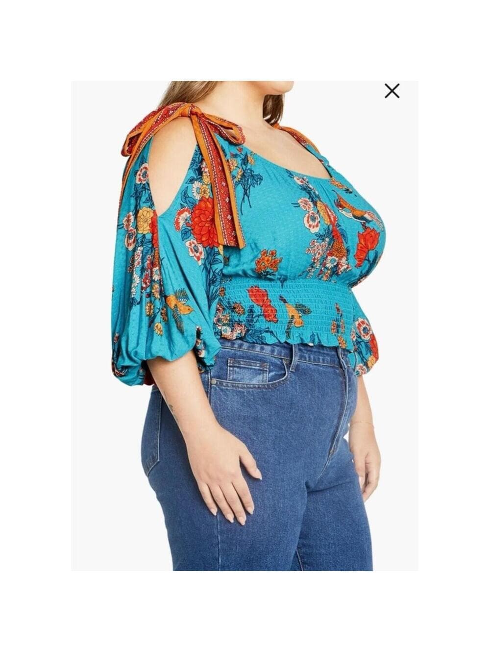 City Chic Venice Floral Print Smocked Waist Crop Top - Thumbnail 2