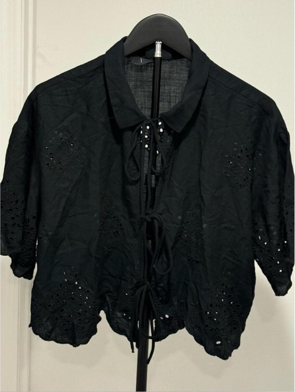 Women's Short Sleeve Embroidered Tie-Front Blouse - Future Collective - Thumbnail 3