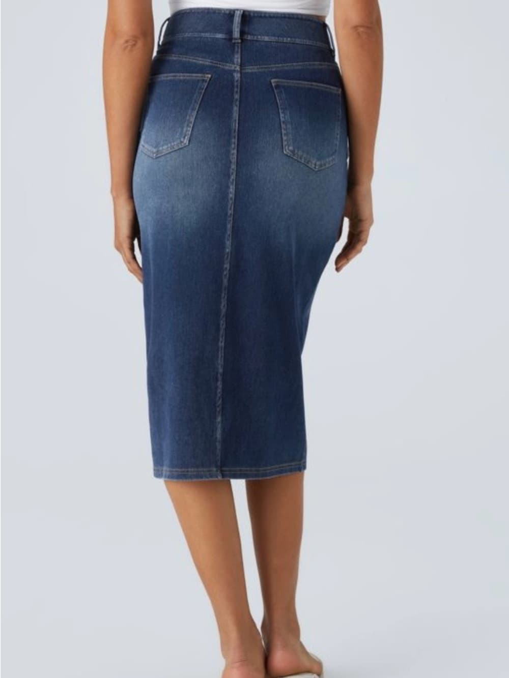 Halara Flex™ High Waisted Pockets Bodycon Washed Denim Casual Midi - Thumbnail 2