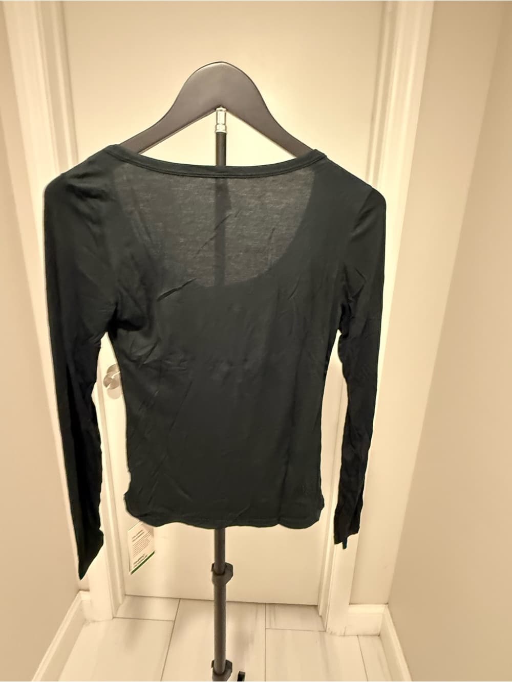 Halara Ribbed Henley Neck Long Sleeve Slim Casual T-Shirt - Thumbnail 3