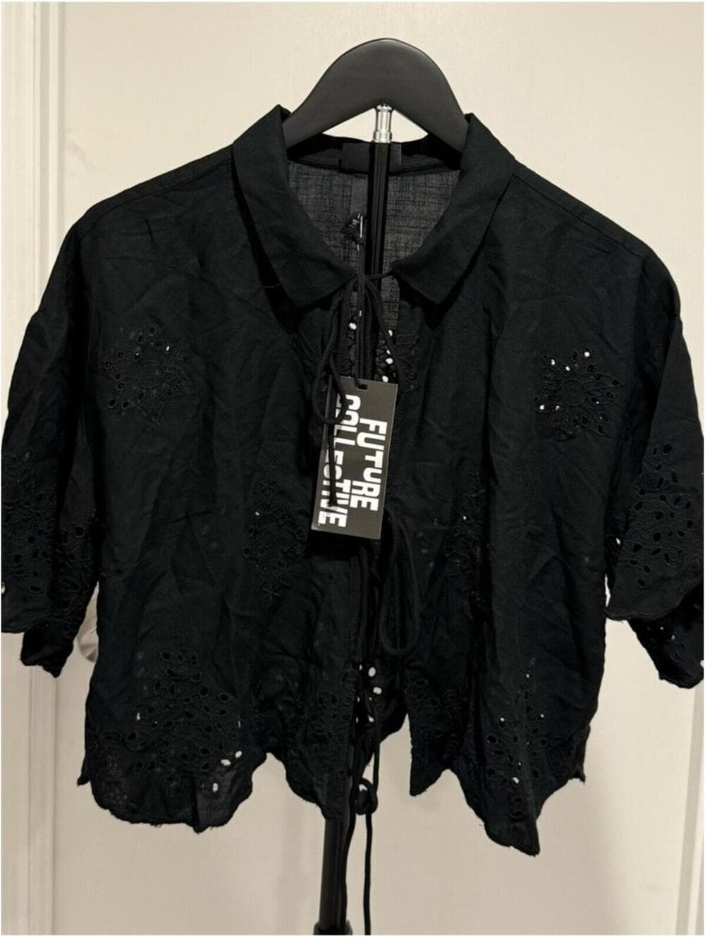 Women's Short Sleeve Embroidered Tie-Front Blouse - Future Collective - Thumbnail 2