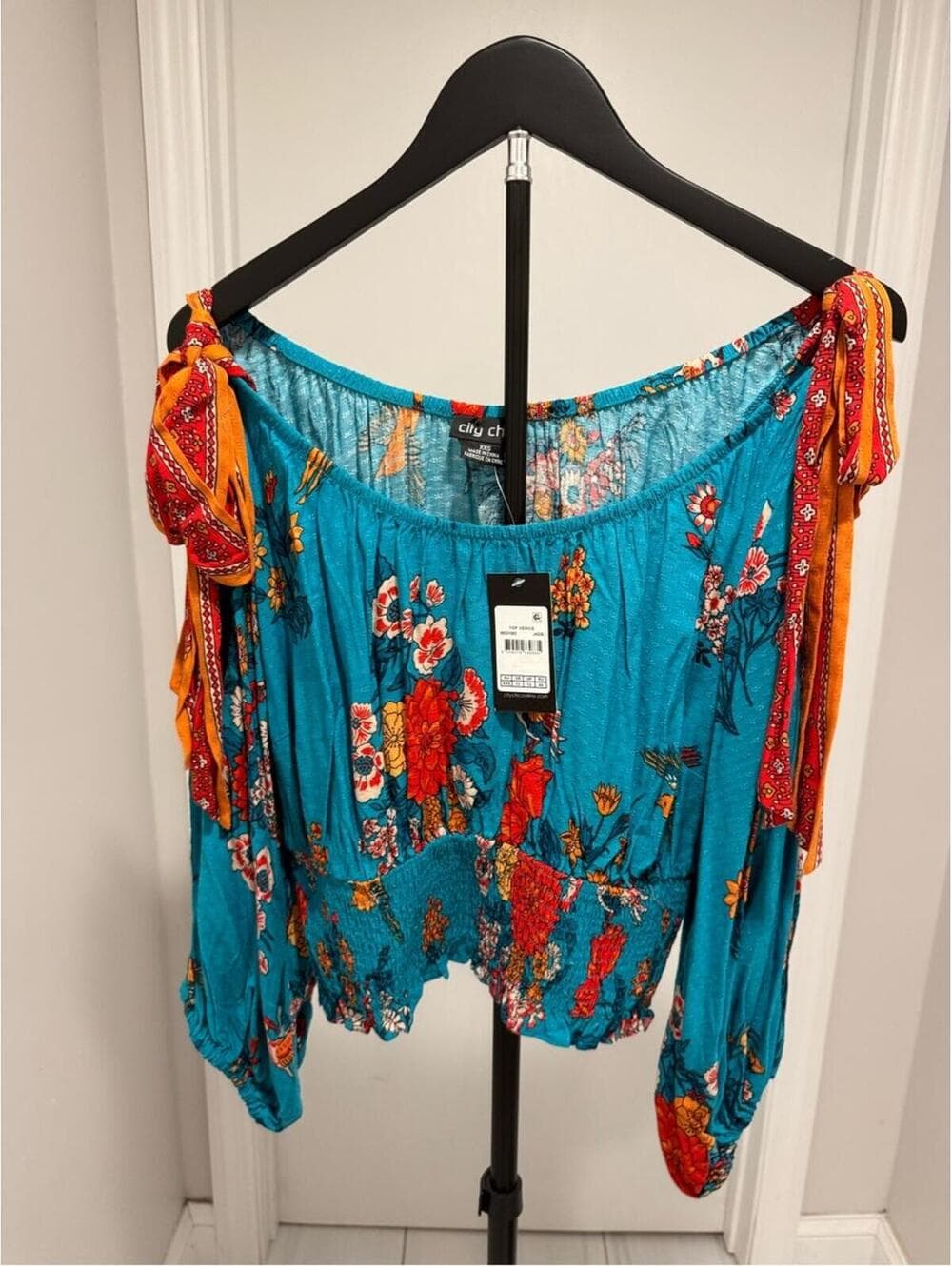 City Chic Venice Floral Print Smocked Waist Crop Top - Thumbnail 6