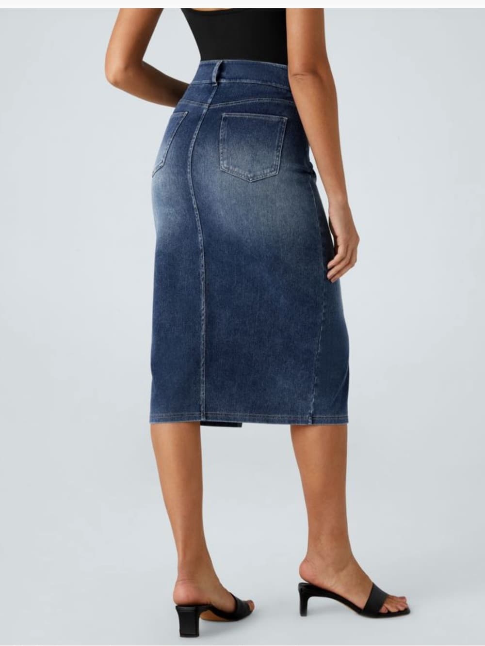 HALARA Denim Midi Skirt with Front Slit - Blue
