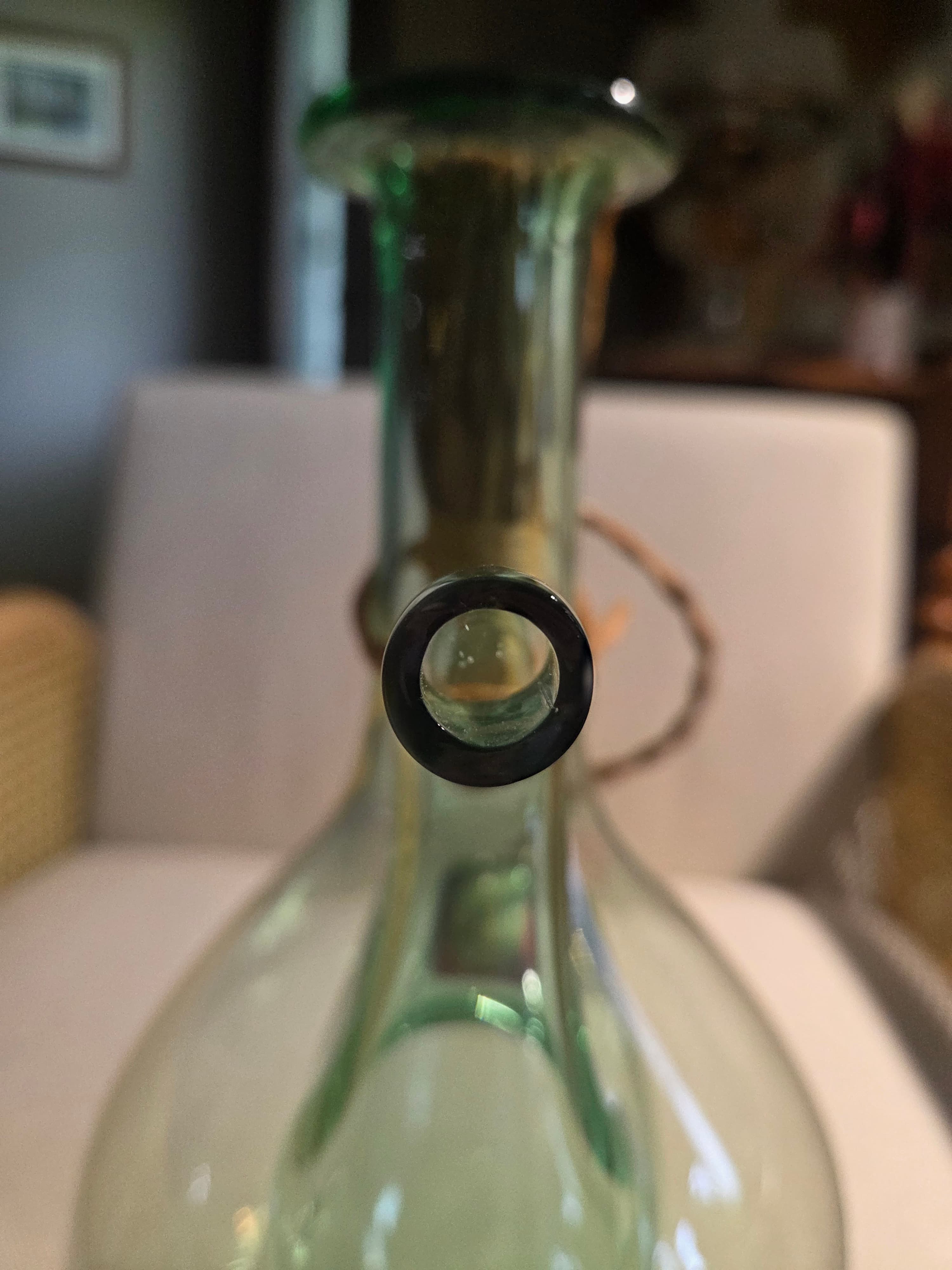 Vintage Italian Blown Green Glass Wine Decanter Ice Chamber Chiller Spout - Thumbnail 4