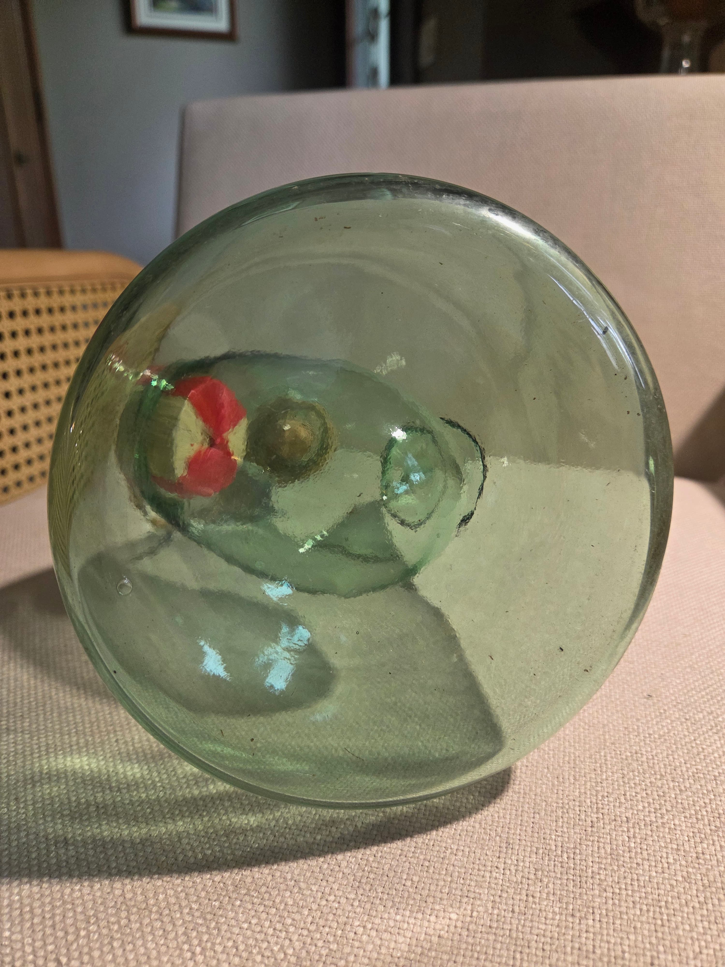 Vintage Italian Blown Green Glass Wine Decanter Ice Chamber Chiller Spout - Thumbnail 6