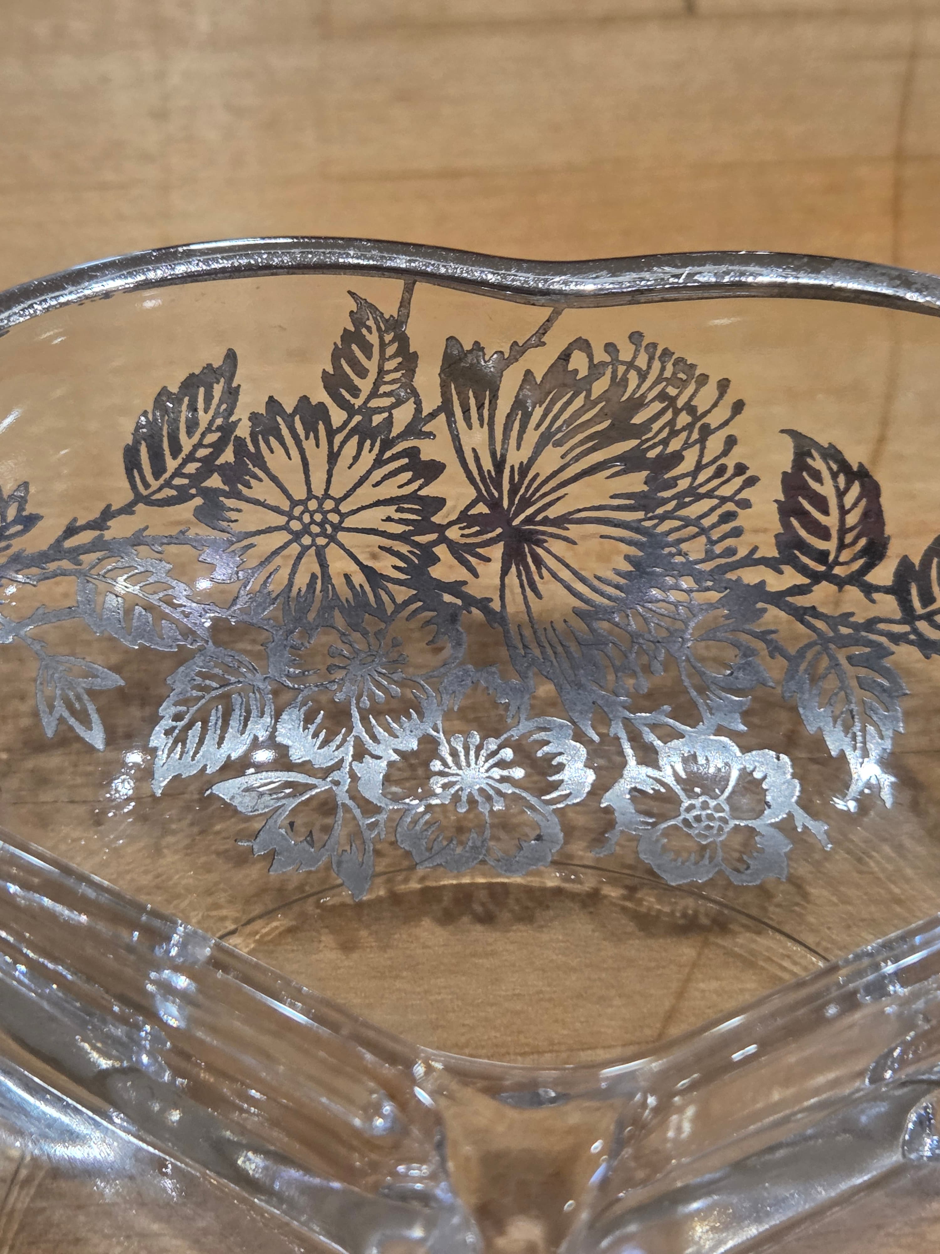 Vintage Heisey Orchid Queen Ann Glass 3 Divided Relish Dish Silver Overlay - Thumbnail 4