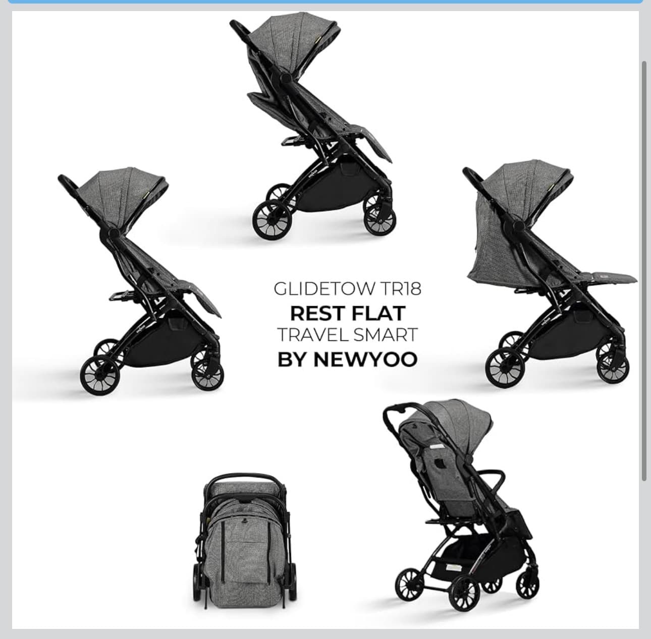 NewYoo GlideTow TR18 Gray Stroller - Thumbnail 2