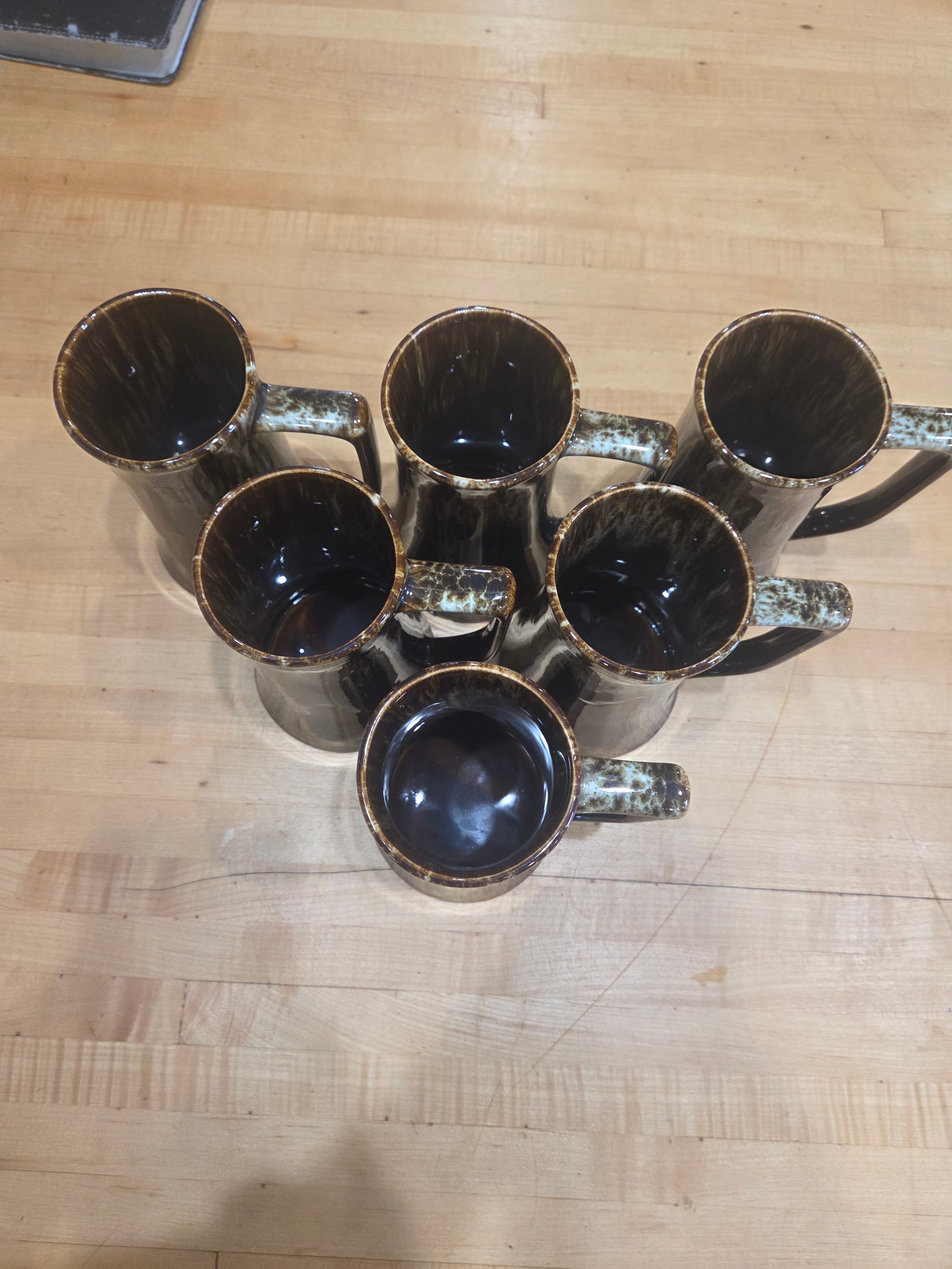 Canonsburg Carefree Ironstone Brown Drip Tankard Mug Set of 6 - As Is, Chips - Thumbnail 2