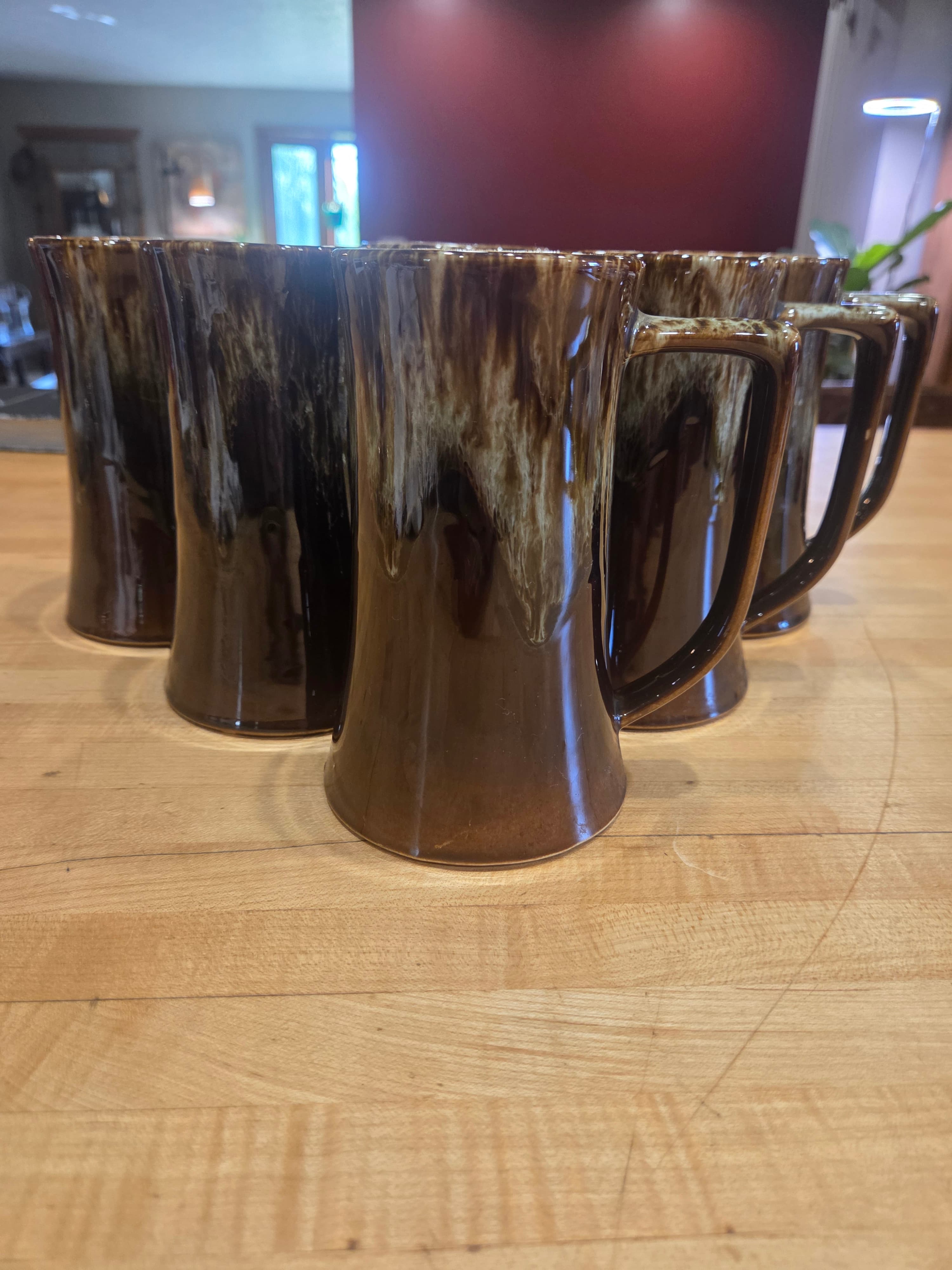Canonsburg Carefree Ironstone Brown Drip Tankard Mug Set of 6 - As Is, Chips - Thumbnail 3