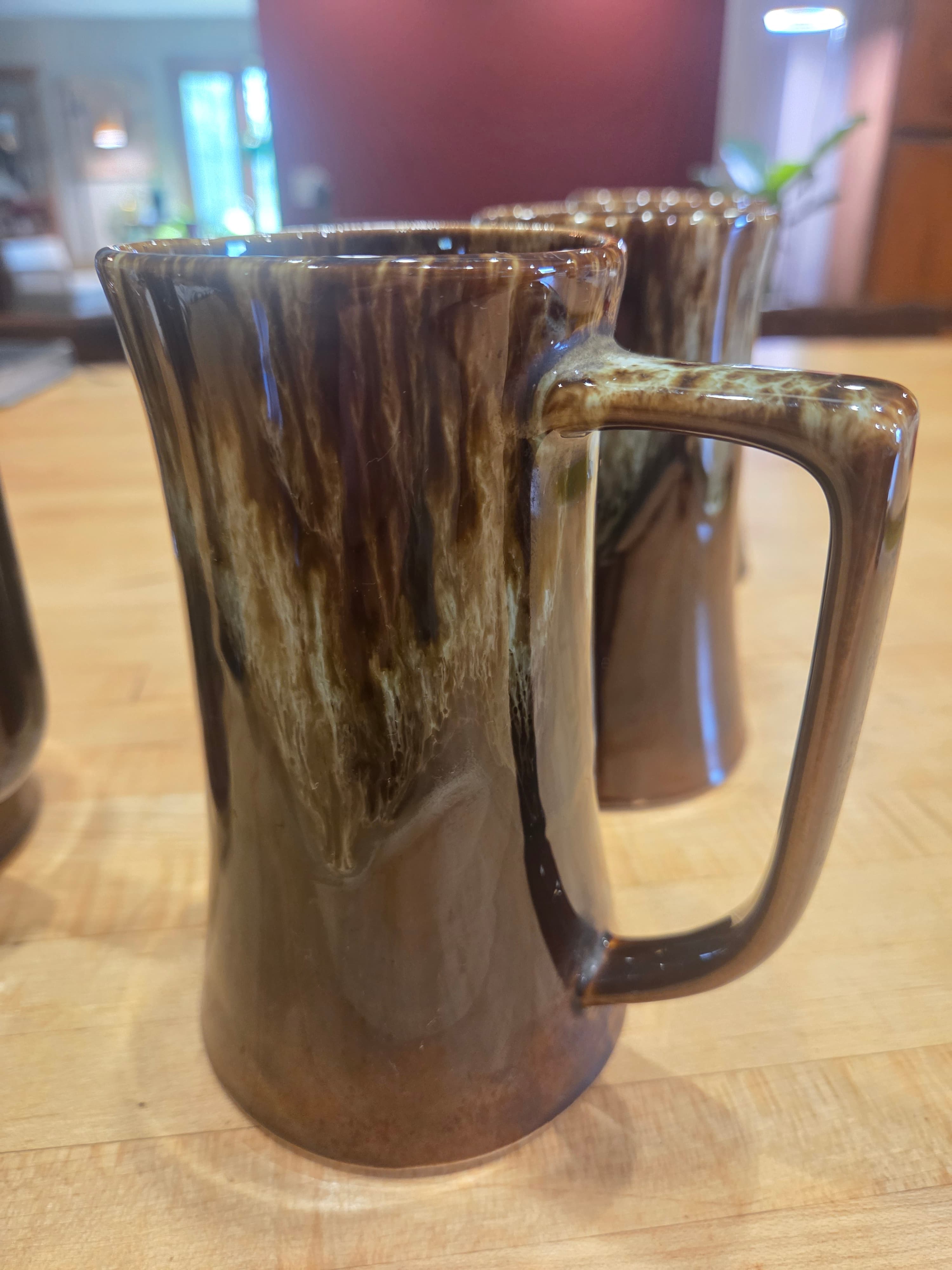 Canonsburg Carefree Ironstone Brown Drip Tankard Mug Set of 6 - As Is, Chips - Thumbnail 4