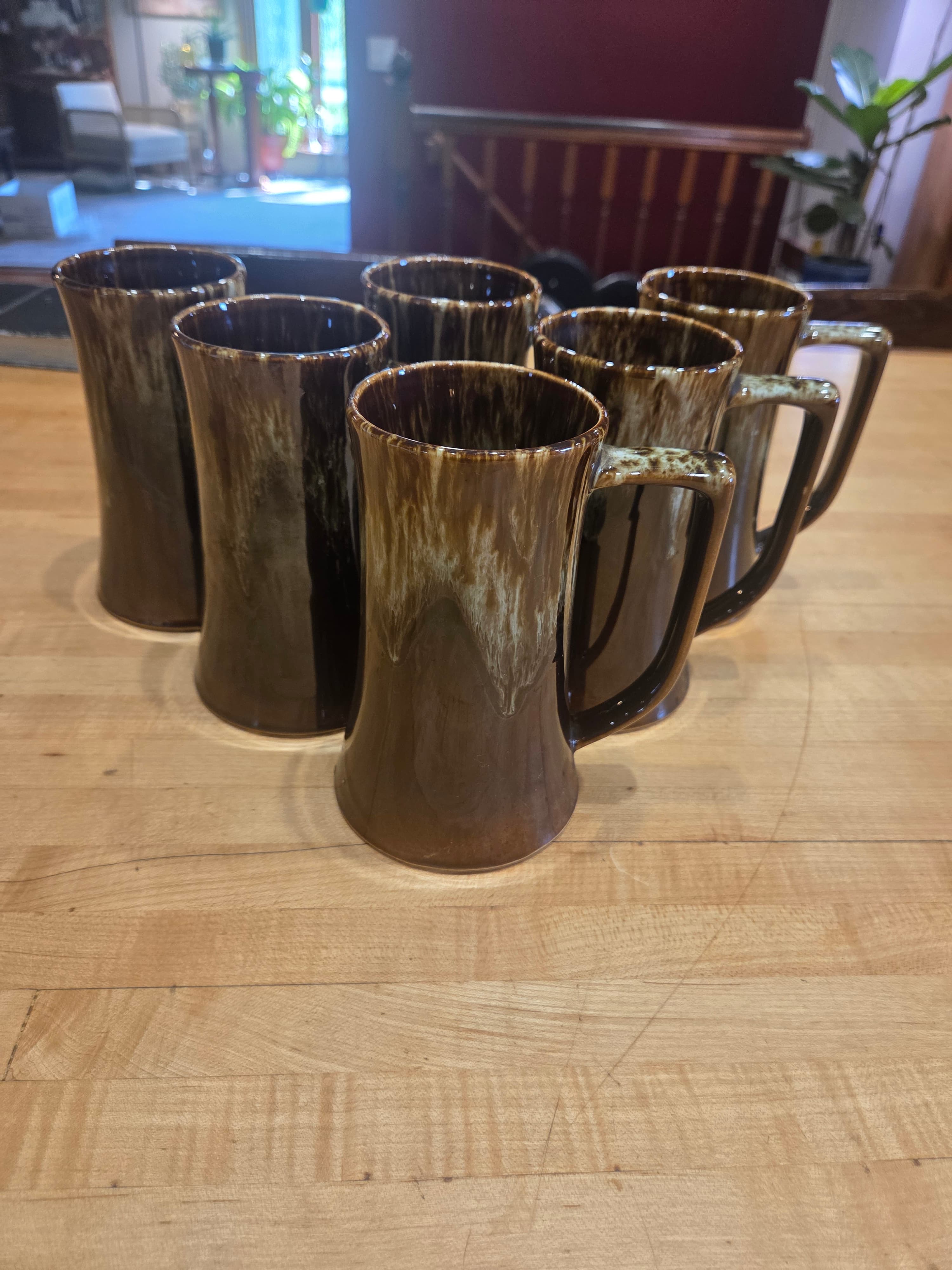 Canonsburg Carefree Ironstone Brown Drip Tankard Mug Set of 6 - As Is, Chips