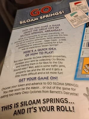 RARE NIB SEALED Siloam Springs-opoly Board Game Arkansas Late for the Sky brand - Thumbnail 2