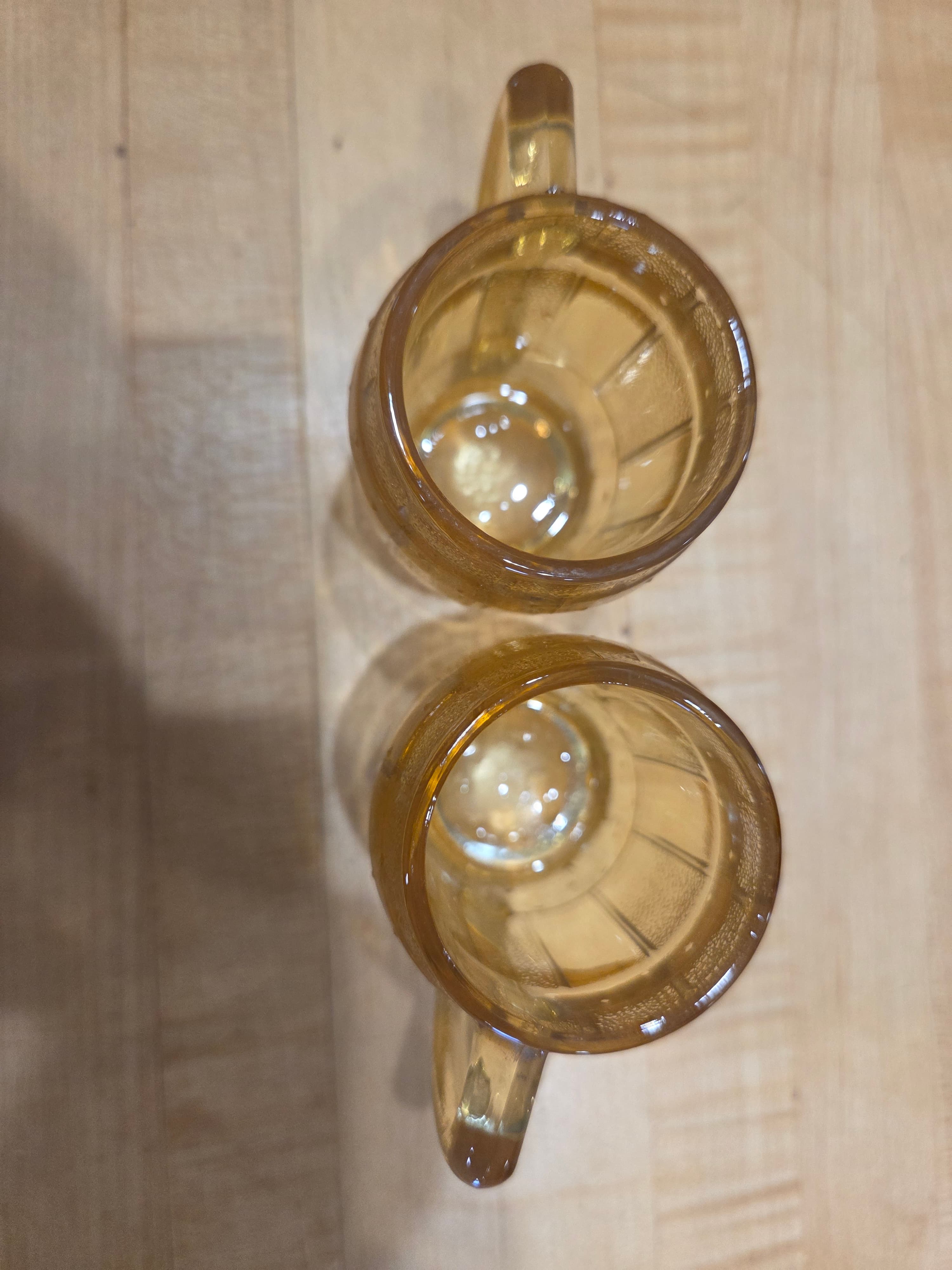 Vintage Hazel Atlas Amber Glass Barrel Miniature Mug Shot Glass Set Of 2 - Thumbnail 4