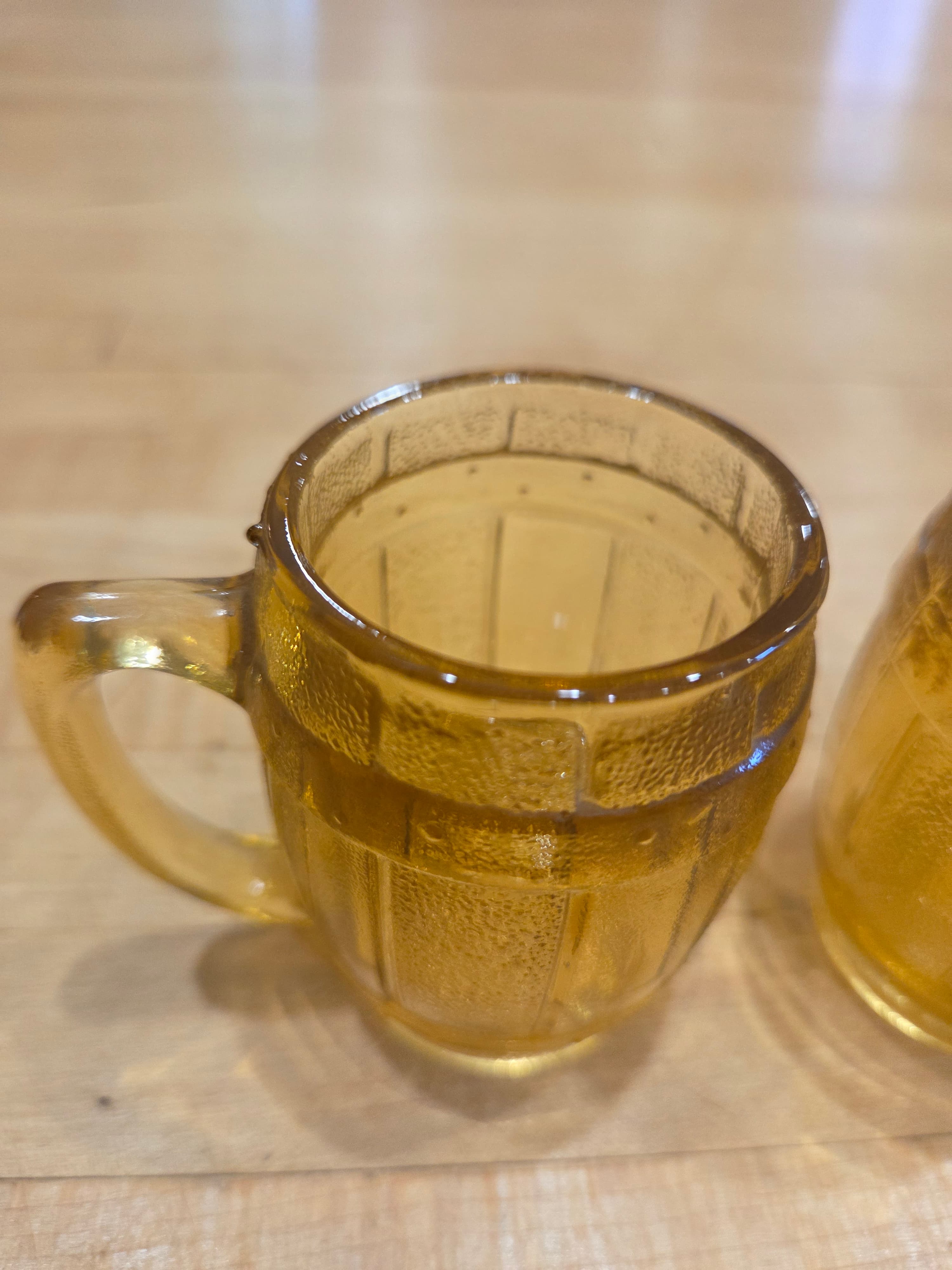 Vintage Hazel Atlas Amber Glass Barrel Miniature Mug Shot Glass Set Of 2 - Thumbnail 2