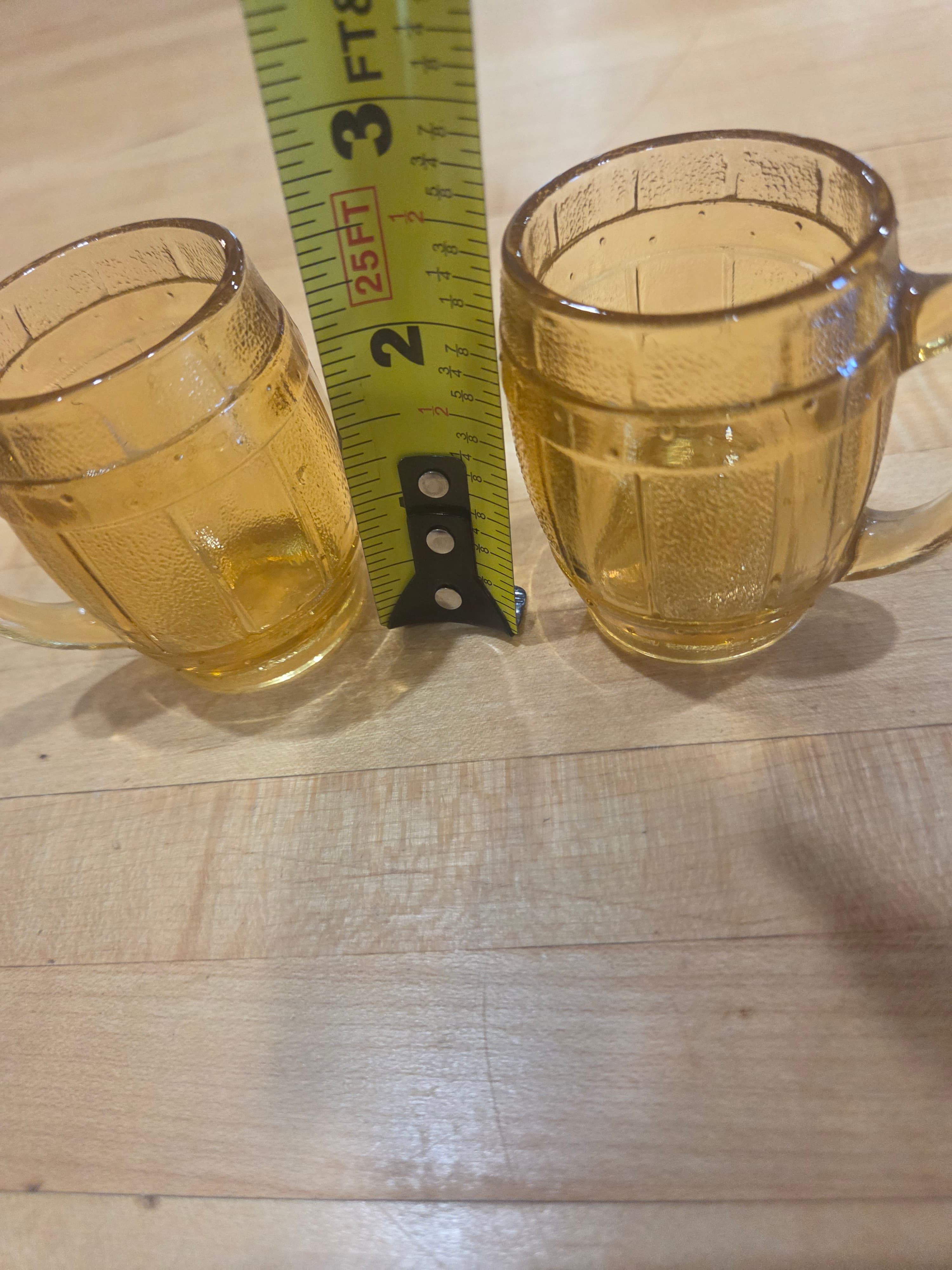 Vintage Hazel Atlas Amber Glass Barrel Miniature Mug Shot Glass Set Of 2 - Thumbnail 5