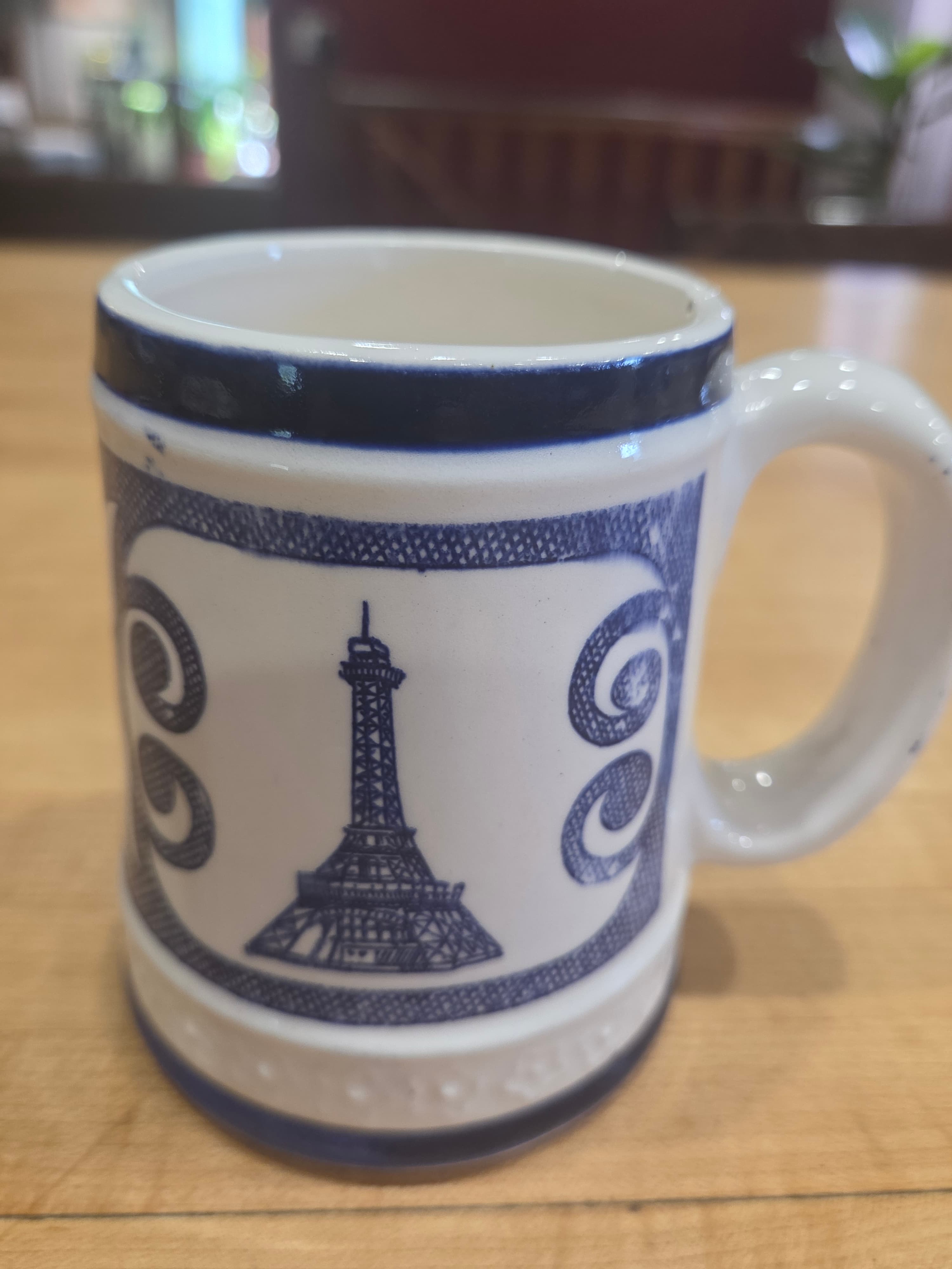 Vintage Kings Island Ohio Souvenir Ceramic Coffee Mug Eiffel Tower Blue White - Thumbnail 4
