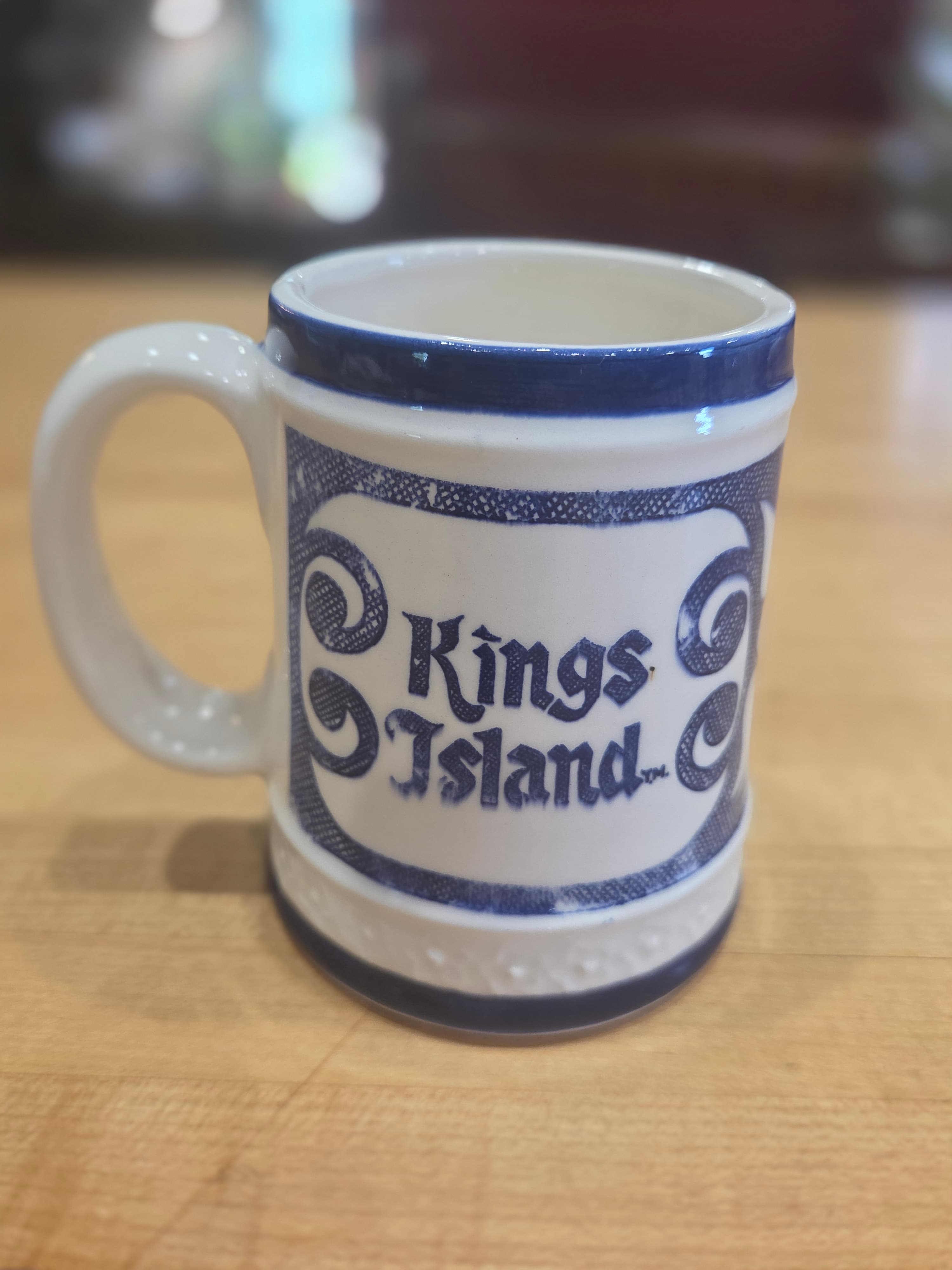 Vintage Kings Island Ohio Souvenir Ceramic Coffee Mug Eiffel Tower Blue White