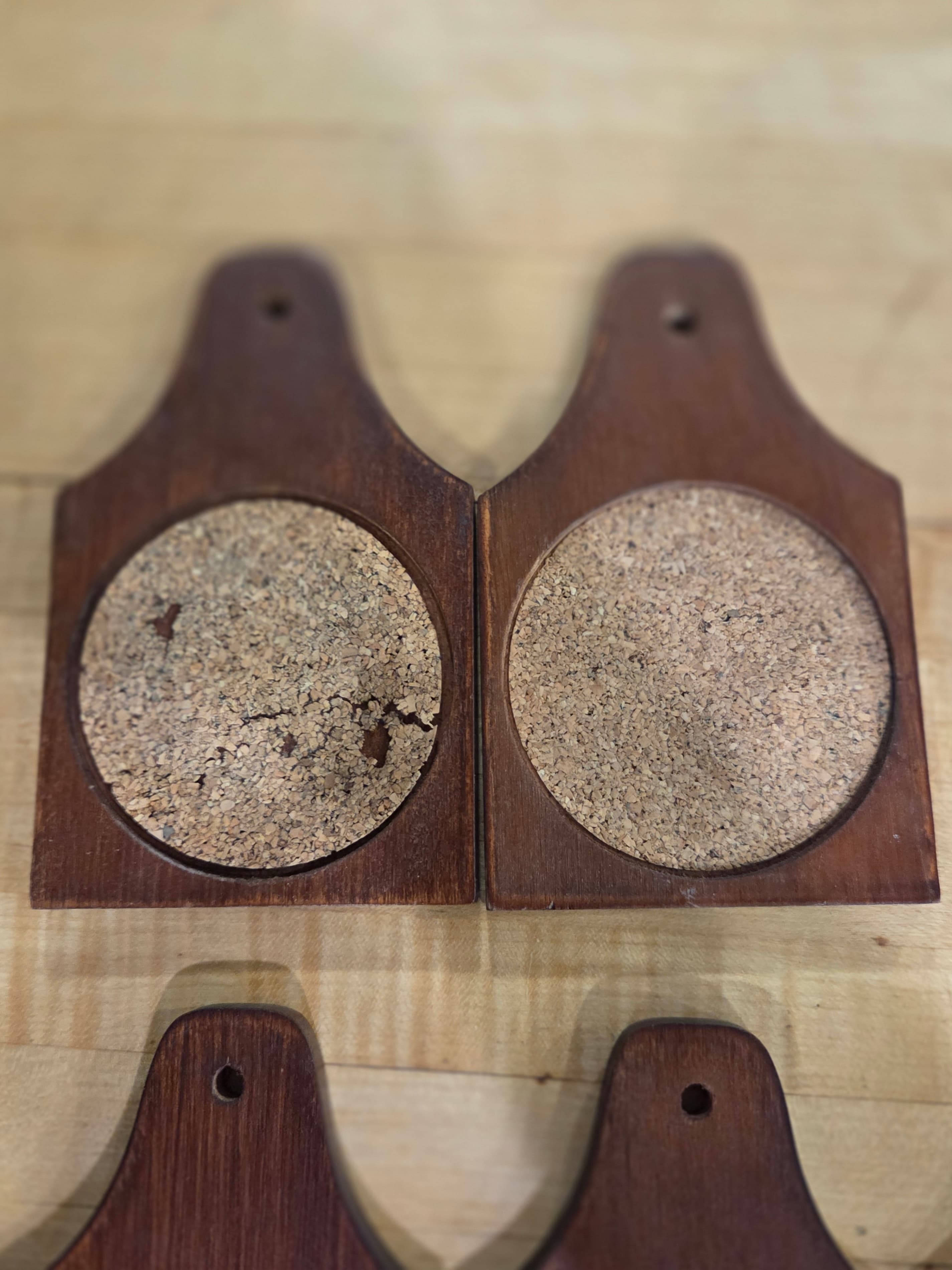 Vintage Goodwood Teak Wood and Cork Hanging Coasters Set of 6 with Stand - Thumbnail 3