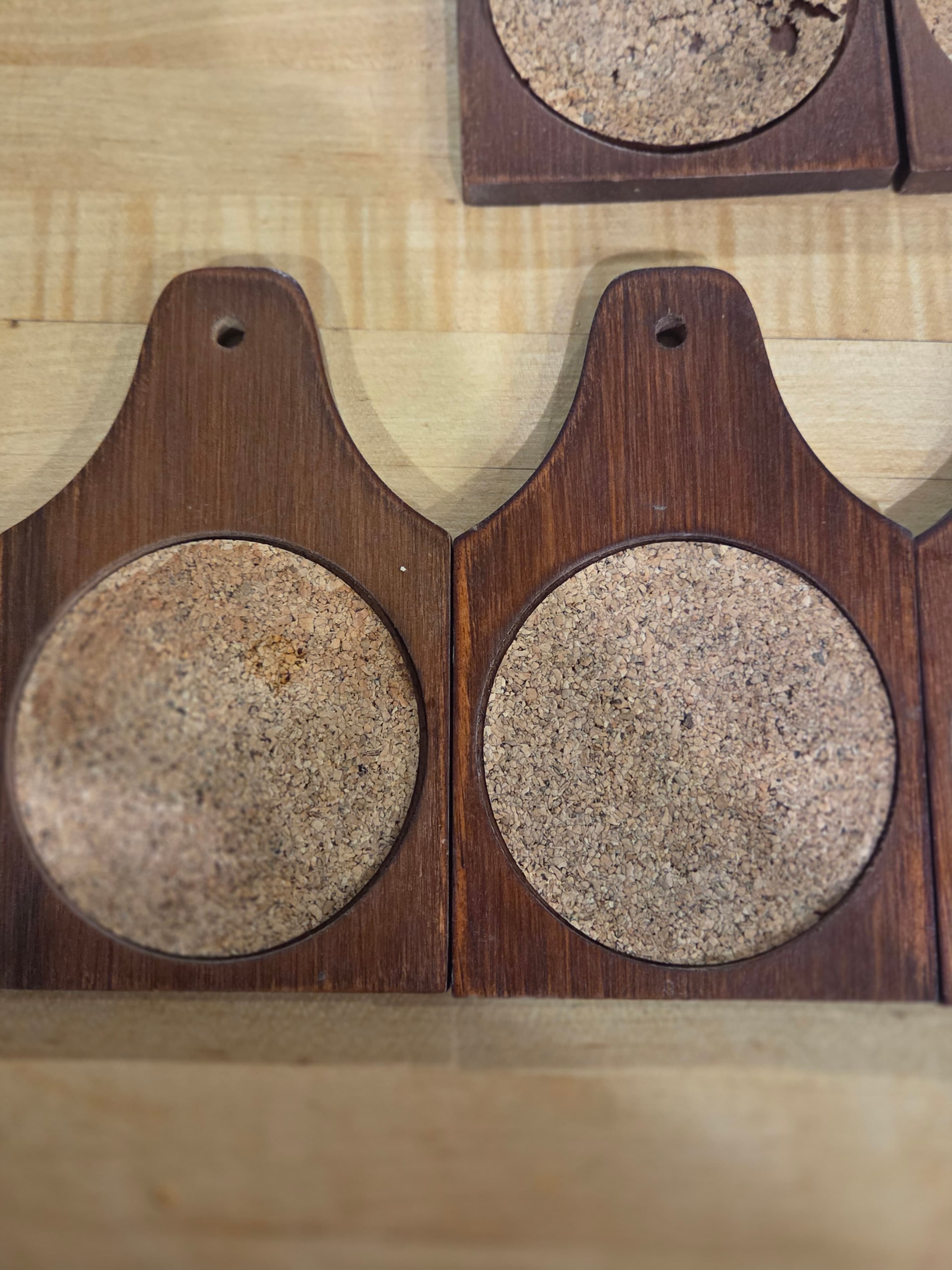 Vintage Goodwood Teak Wood and Cork Hanging Coasters Set of 6 with Stand - Thumbnail 5