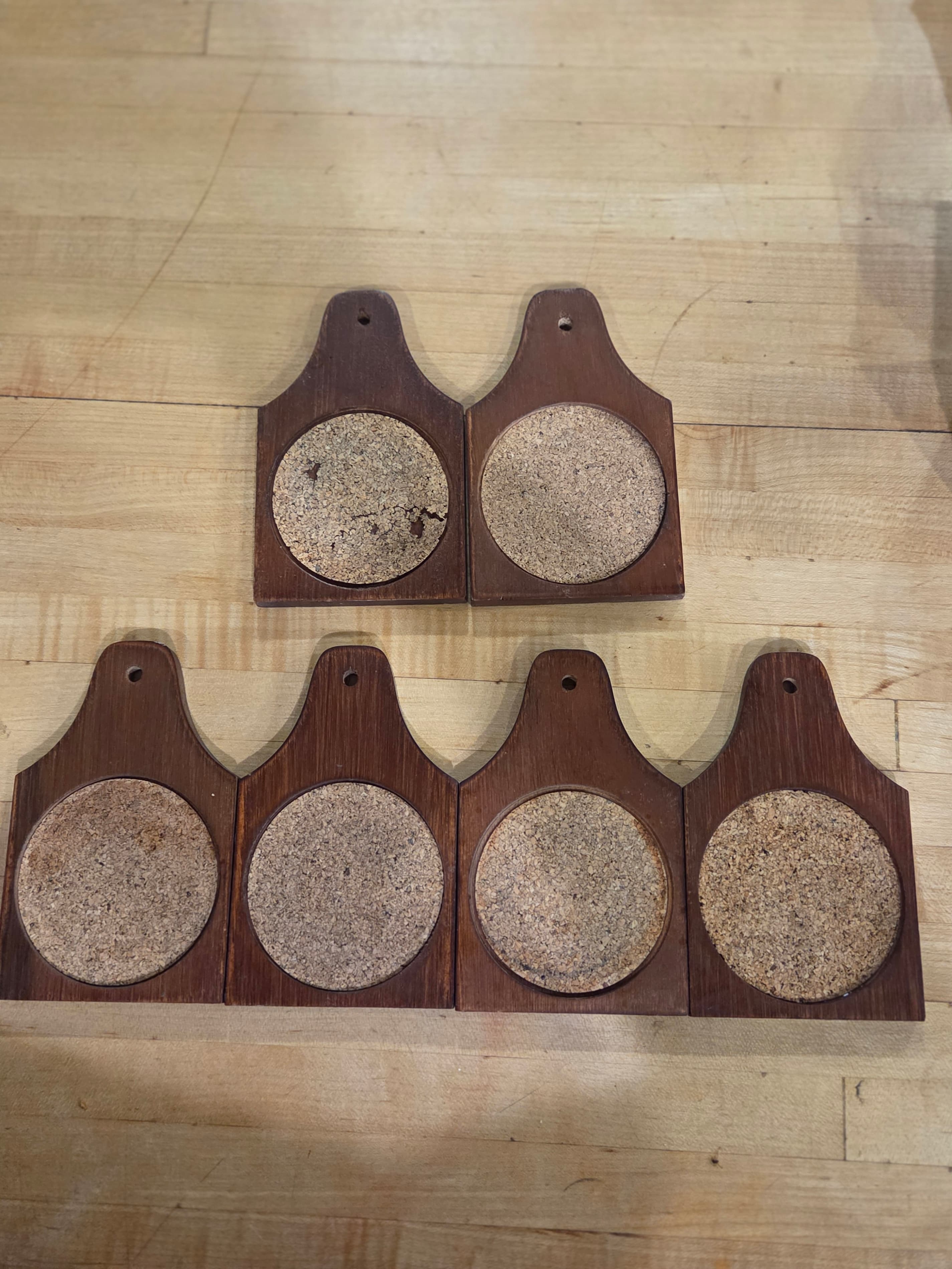 Vintage Goodwood Teak Wood and Cork Hanging Coasters Set of 6 with Stand - Thumbnail 2