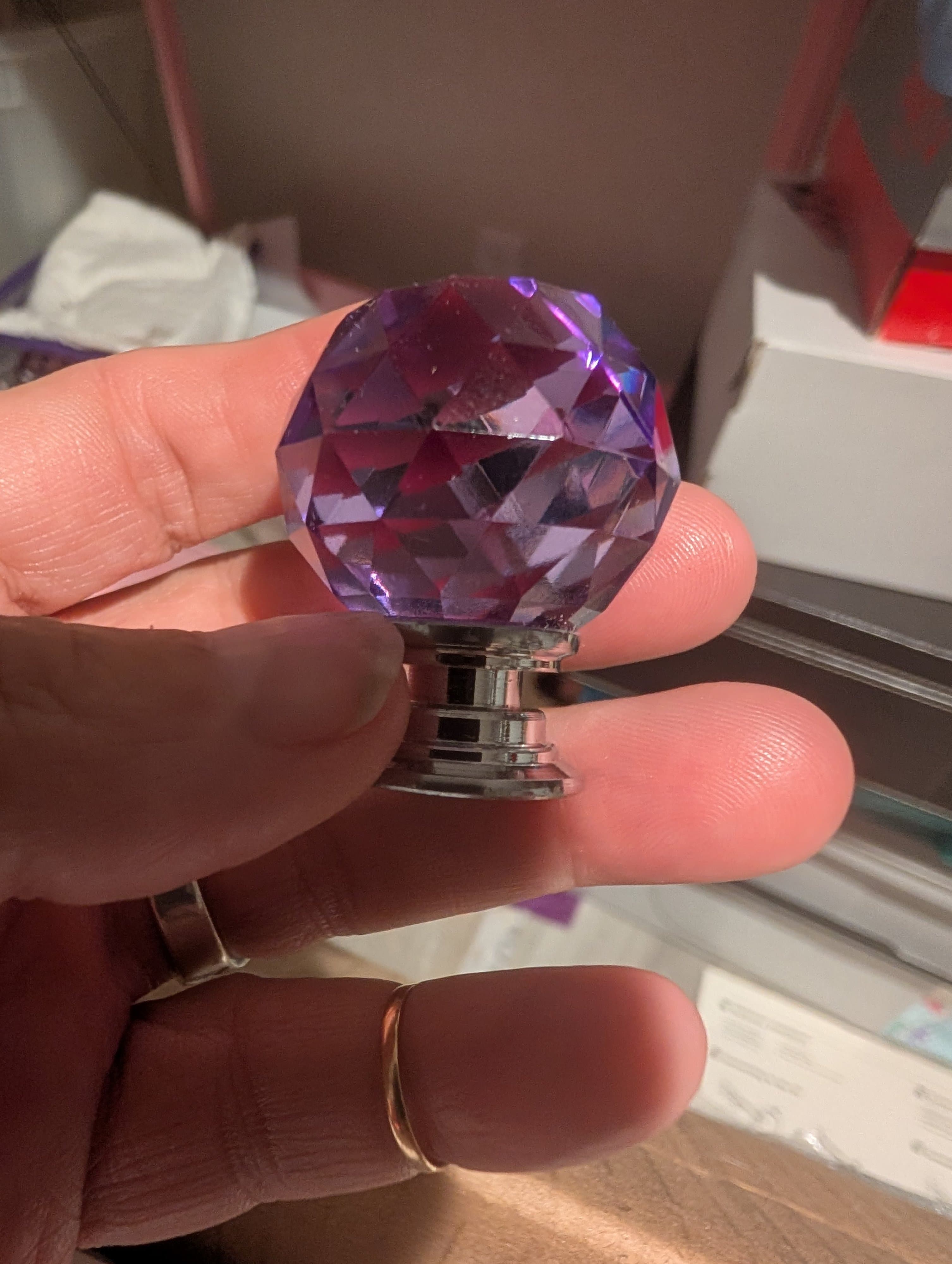 Crystal Draw Knobs Set of 6 Purple Glass Drawer Pulls - Thumbnail 4