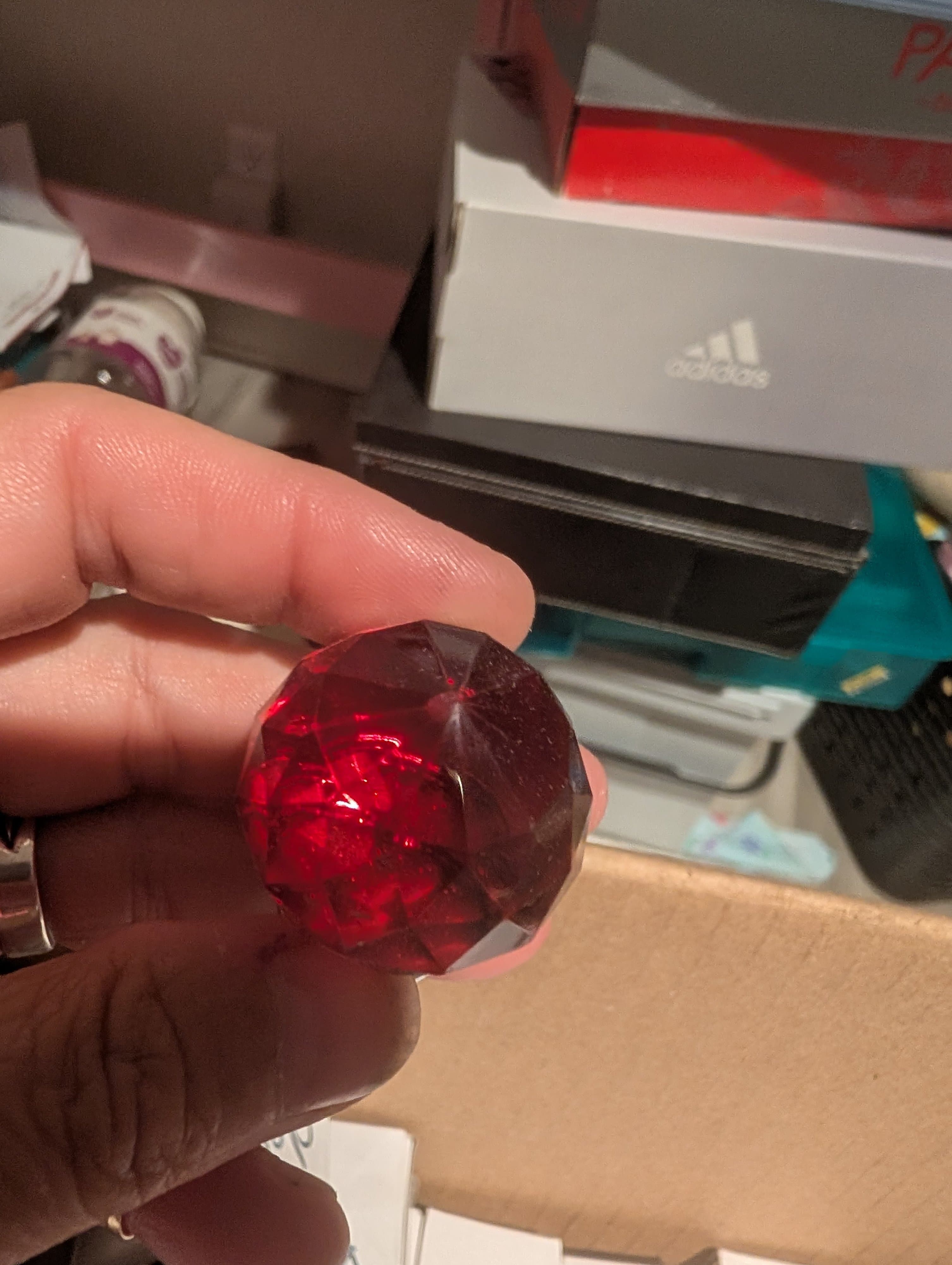 Crystal Draw Knobs Set of 6 Red Glass Diamond Pattern - Thumbnail 3