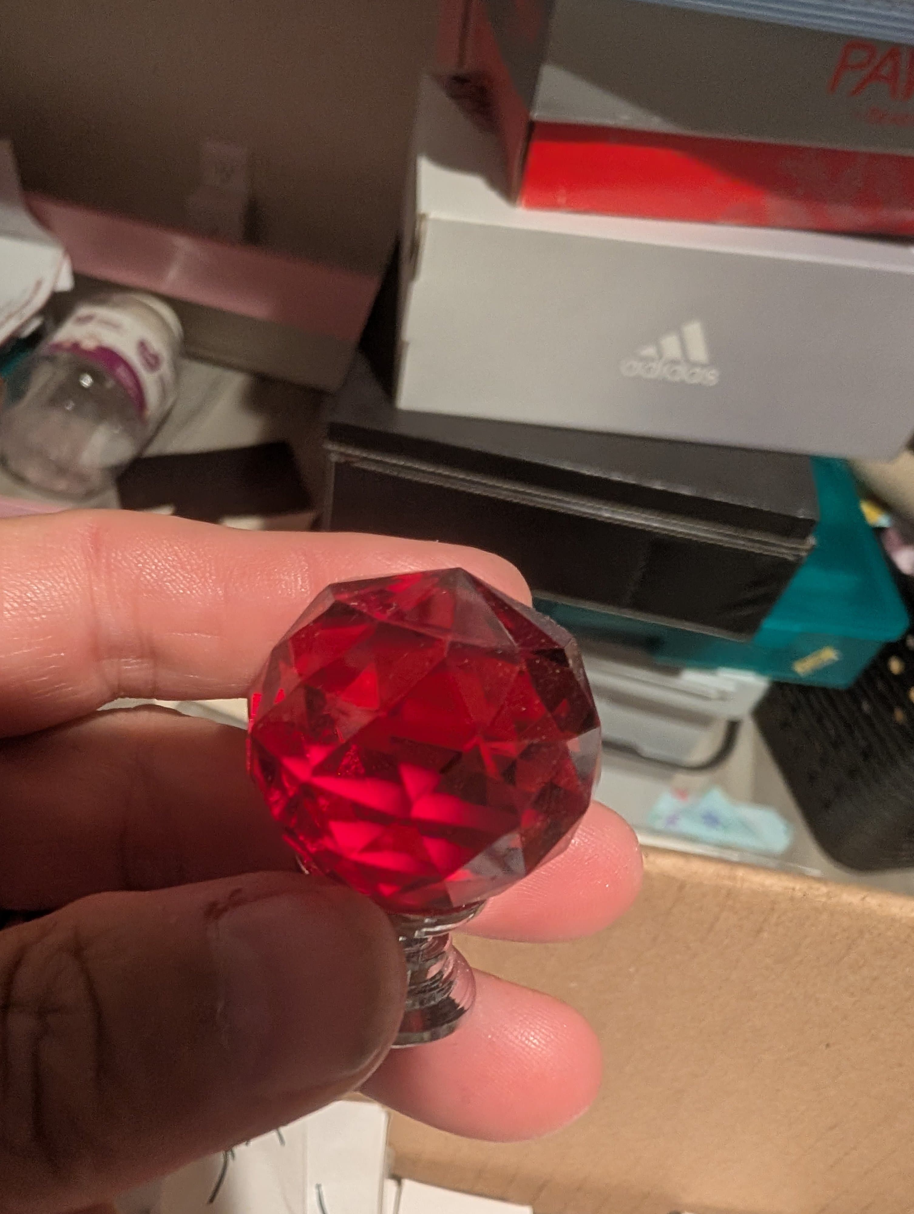 Crystal Draw Knobs Set of 6 Red Glass Diamond Pattern - Thumbnail 2