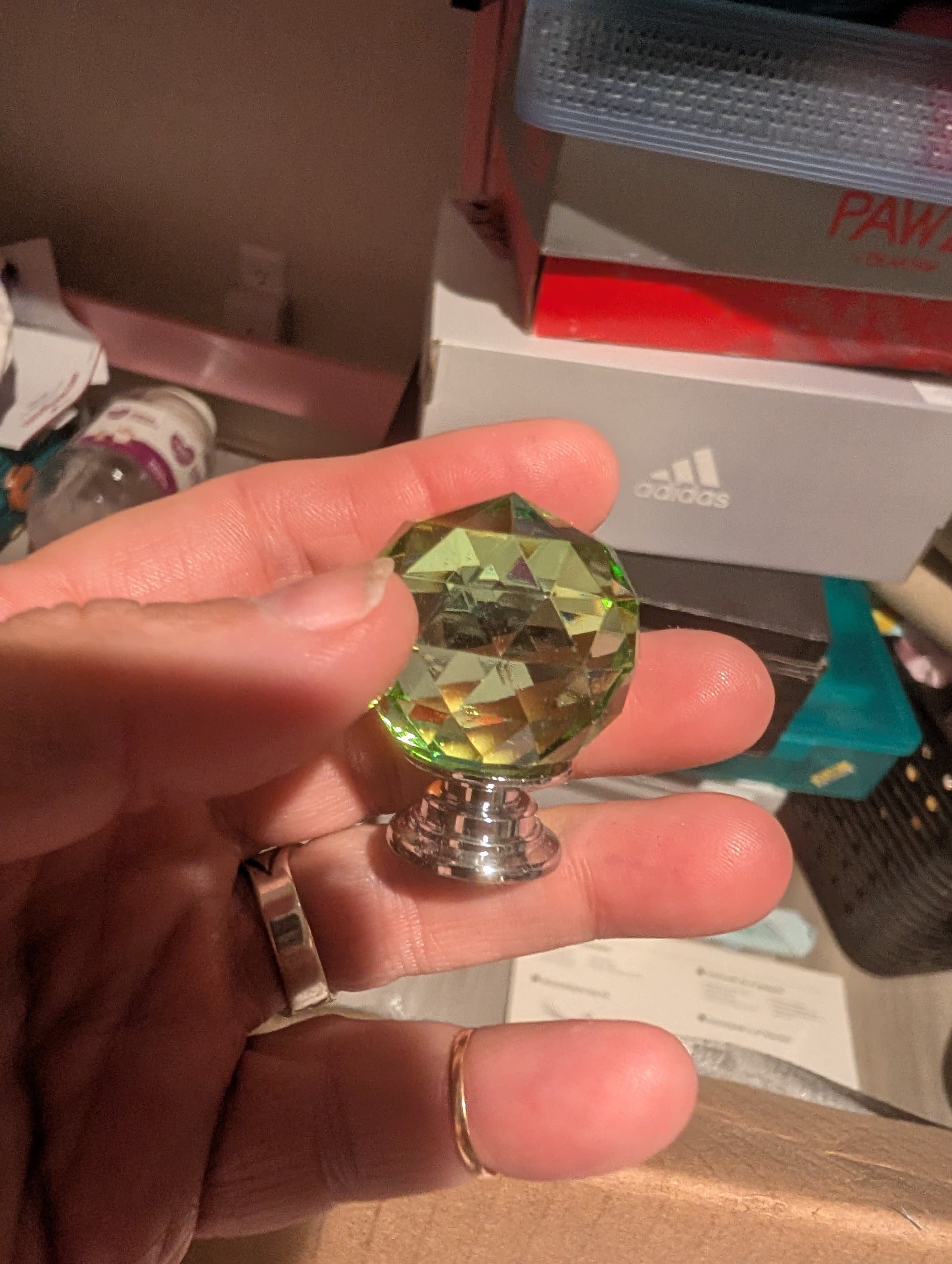 Crystal Draw Knobs Set of 7 Lime Green Faceted Drawer Pulls