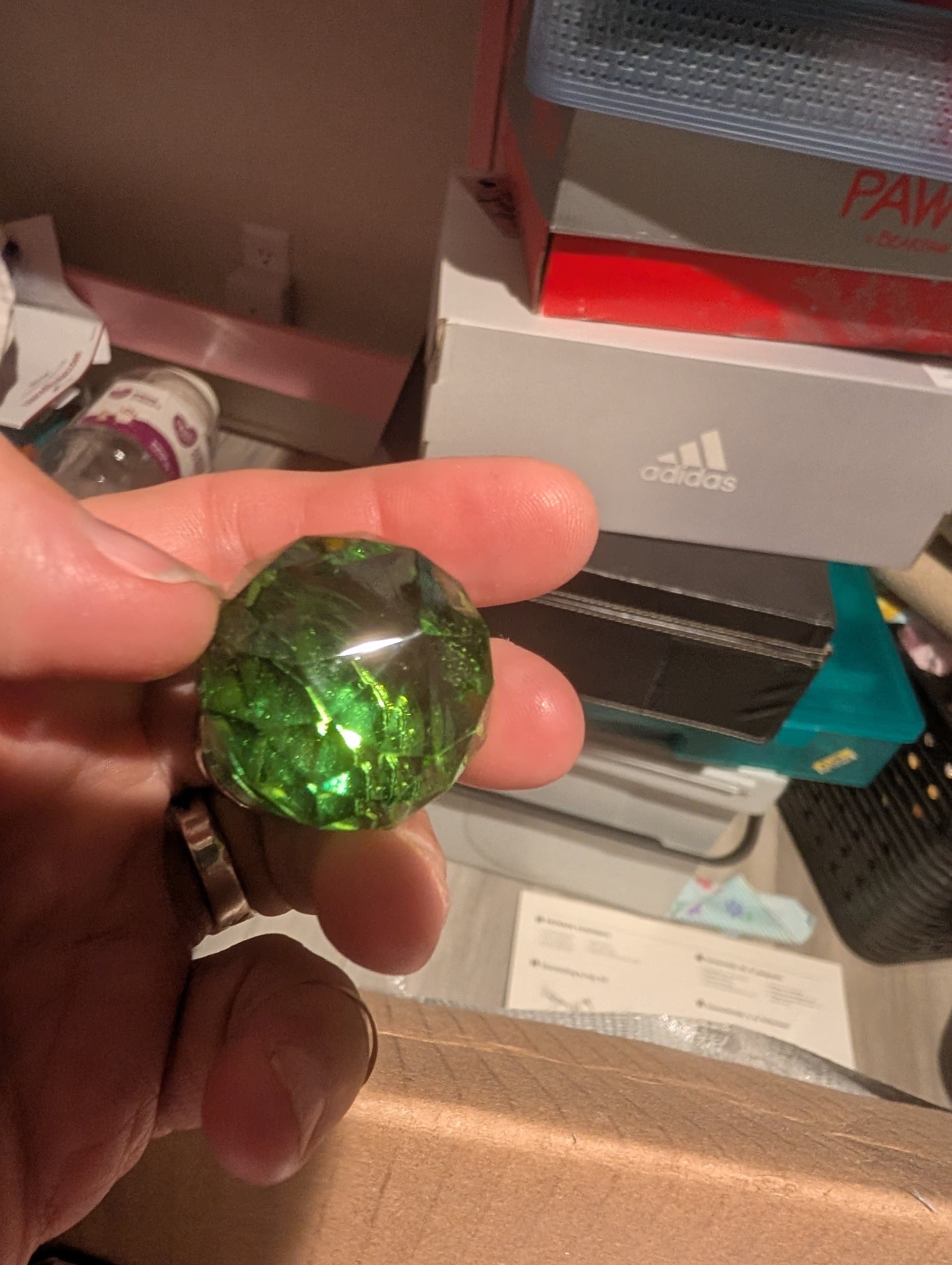 Crystal Draw Knobs Set of 7 Lime Green Faceted Drawer Pulls - Thumbnail 2