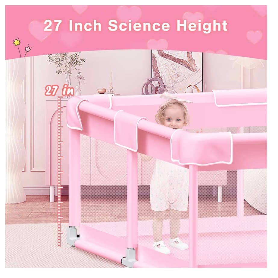 Pink Baby Playpen with Mat, 50x50 Inch Playpen with Mat Waterproof for Babies and Toddlers Play Pen for Girls Pink Playards Safety Gate Fence Active Center Indoor - Thumbnail 5