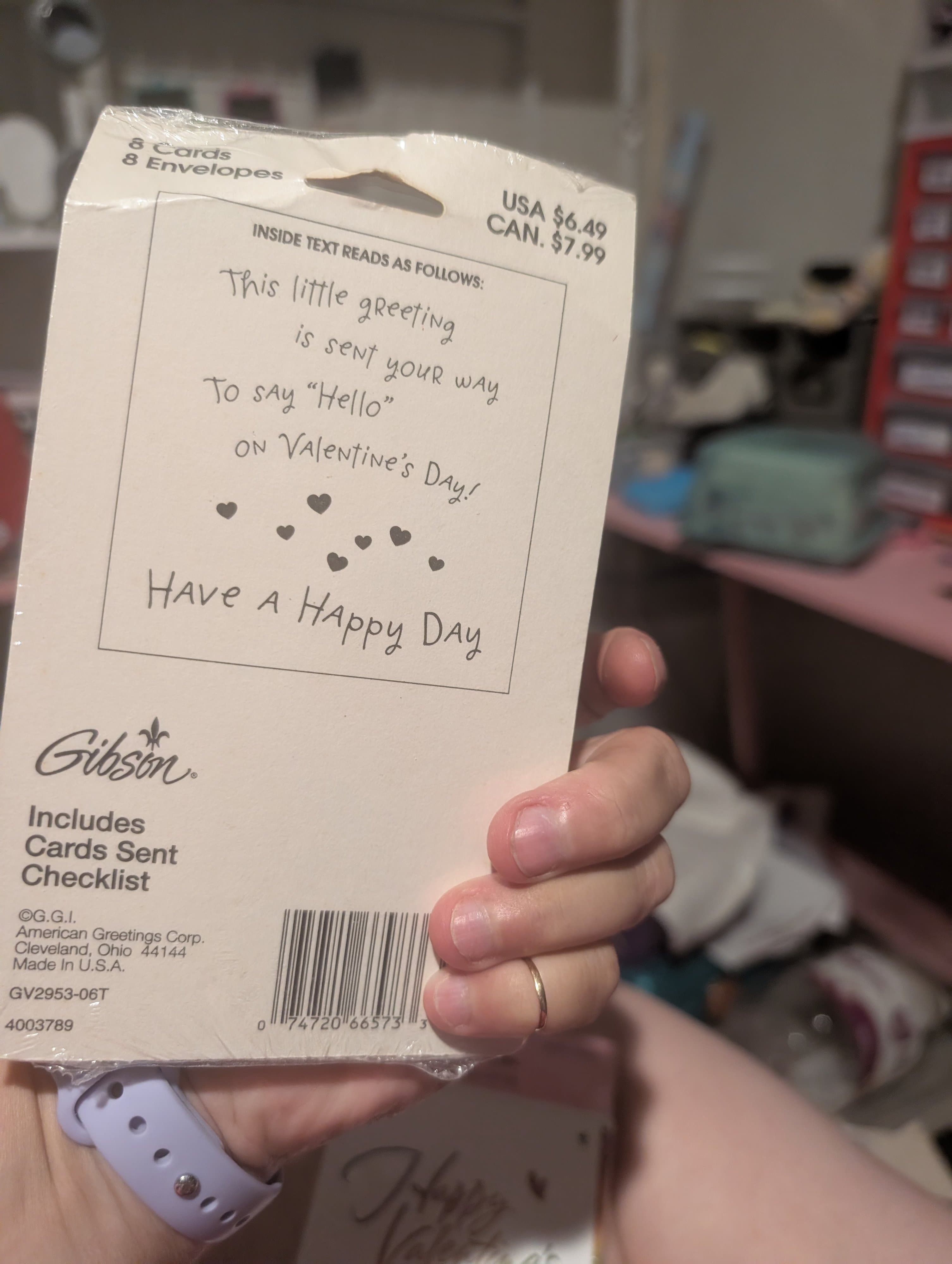 Valentine's Day Card Red Pink Hearts Gibson Nip Pack Of 8 Cards Envelopes - Thumbnail 2