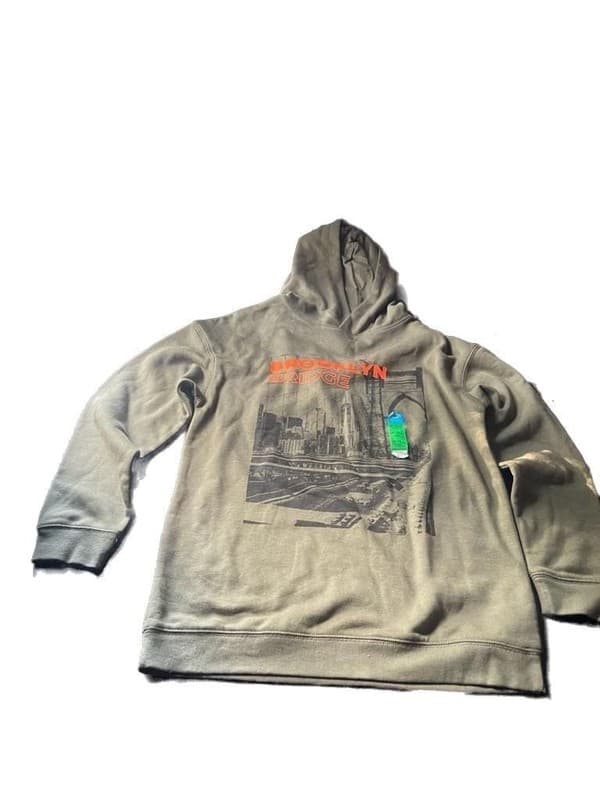 Brooklyn Bridge Graphic Hoodie Olive Green Size 14-15