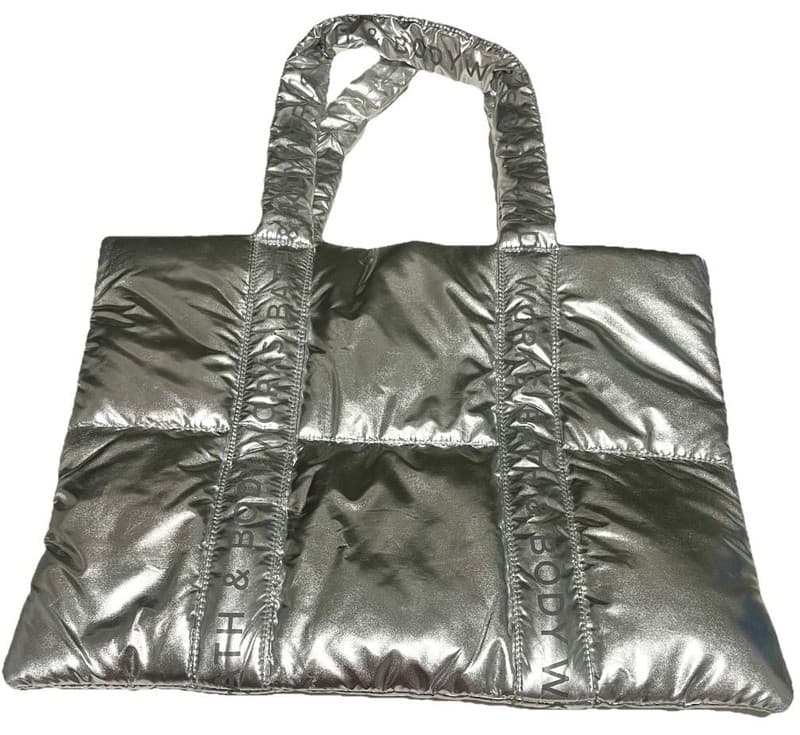 Bath & Body Works Silver Metallic Puffy Puffer Tote Bag