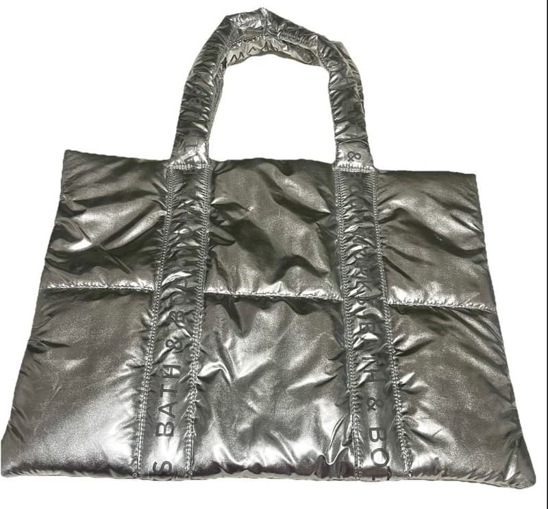 Bath & Body Works Silver Metallic Puffy Puffer Tote Bag - Thumbnail 2
