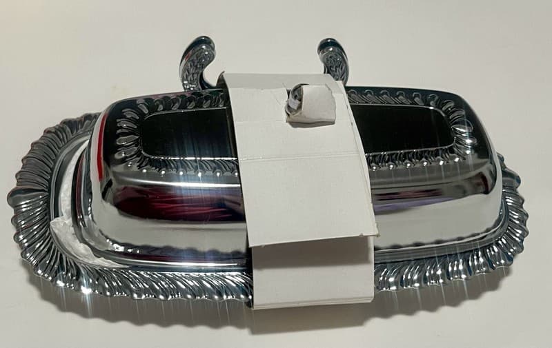 Vintage Irvinware Silver Plate Chrome Butter Dish Made USA Brand New - , - Thumbnail 3