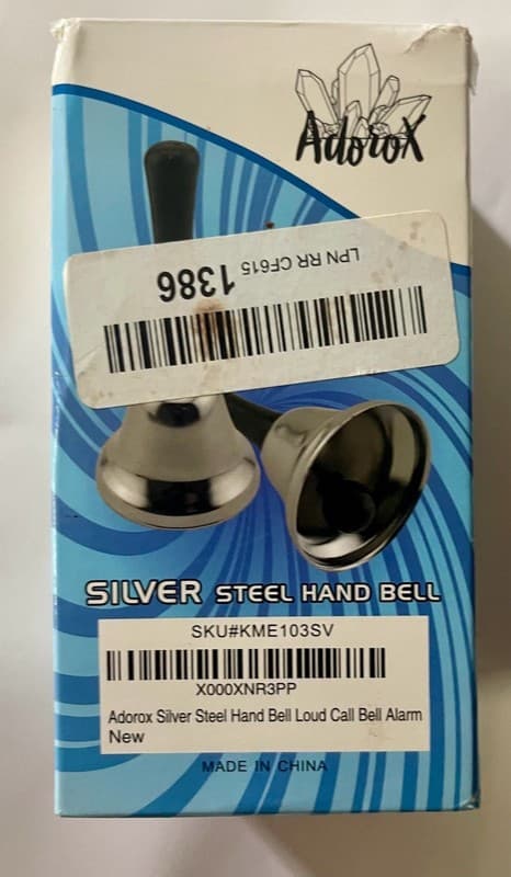 Adorox 65mm Silver Steel Hand Bell - Thumbnail 6