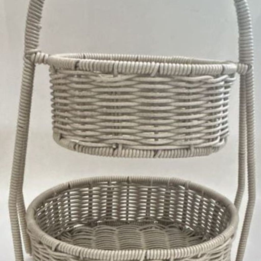 Two-Tier Woven Decorative Storage Basket with Handle
