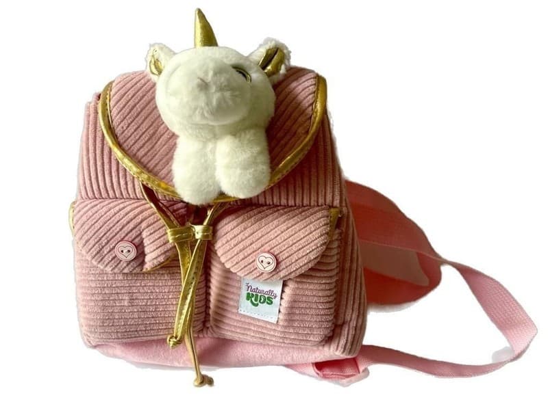 Naturally KIDS Little Toddler Corduroy Backpack with White Unicorn Plush - Thumbnail 2