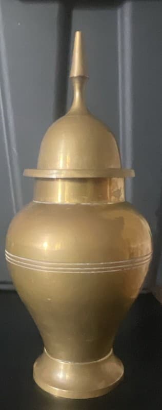 Vintage Solid Brass Decorative Urn with Lid - Thumbnail 4