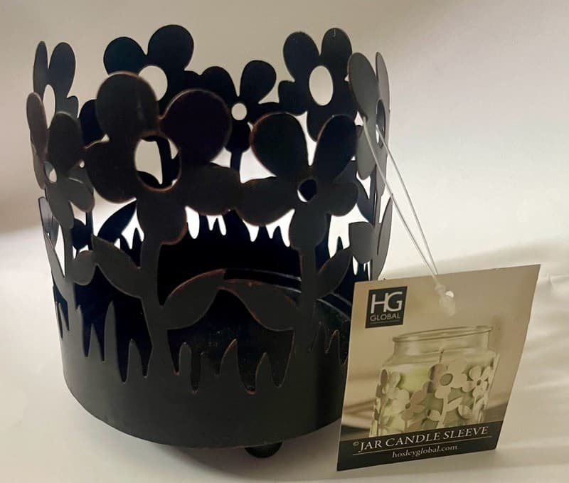 HG Global Hosley Metal Floral Cutout Jar Candle Sleeve - Thumbnail 3