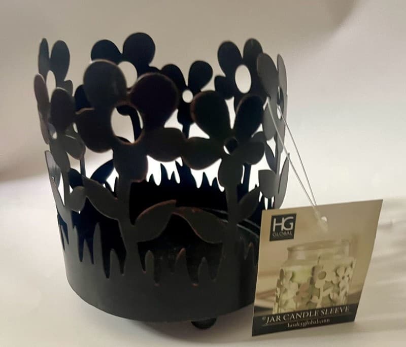 HG Global Hosley Metal Floral Cutout Jar Candle Sleeve - Thumbnail 2