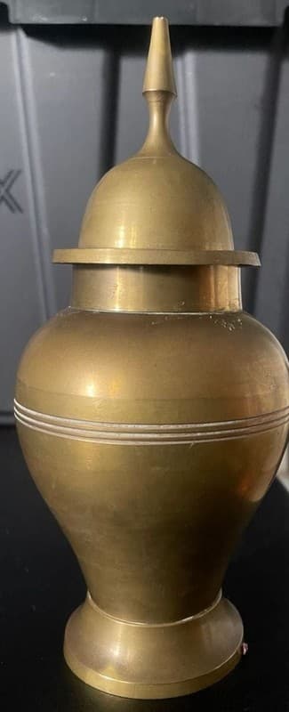 Vintage Solid Brass Decorative Urn with Lid - Thumbnail 2