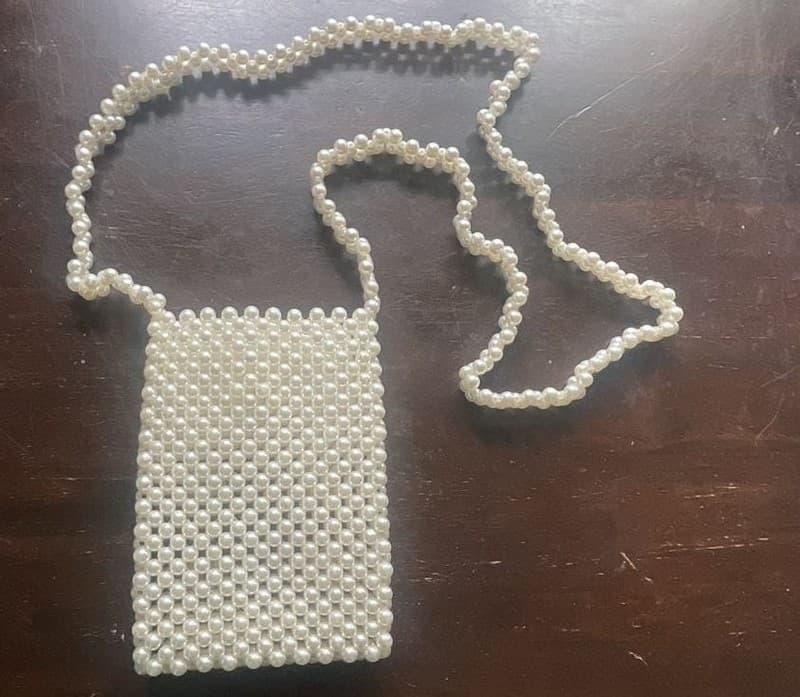 White Faux Pearl Beaded Crossbody Phone Bag - Thumbnail 2