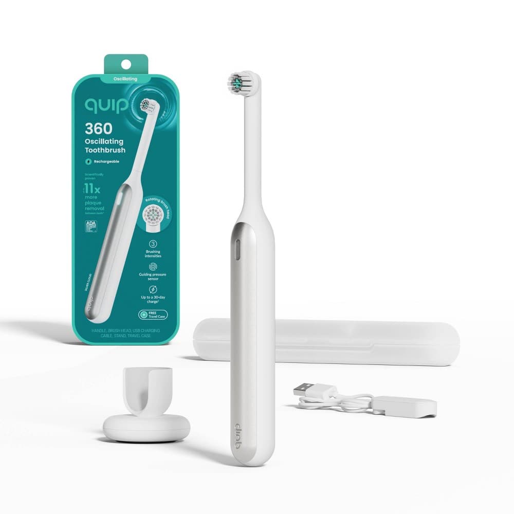 Quip Rev Oscillating Rechargeable Electric Toothbrush  Adult Compact Head  Silver Cloud - Thumbnail 2