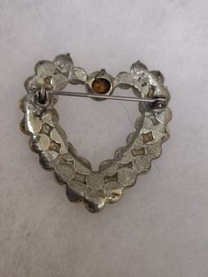 Vintage Glass Rhinestone Heart Pin - Thumbnail 3