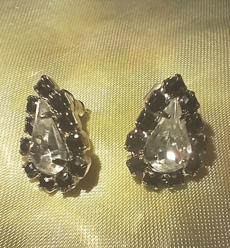 vintage costume jewelry Black And White Faux Diamond earrings