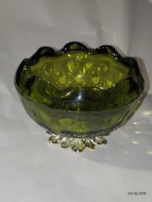 Vintage 1960's Emerald Green Indiana Glass Gold Footed Pineapple Bowl - Thumbnail 3